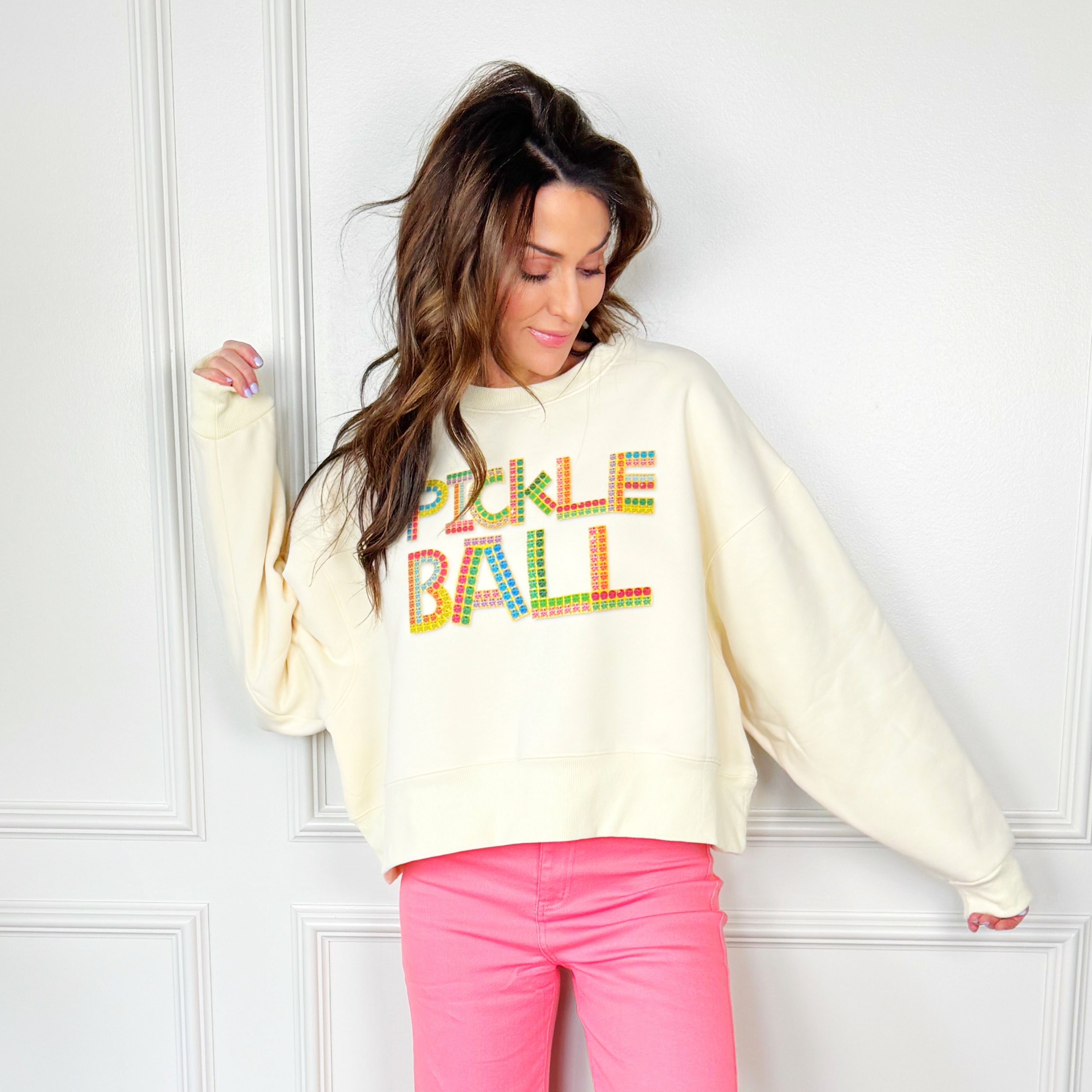 Bedazzled Pickleball Crop Sweatshirt