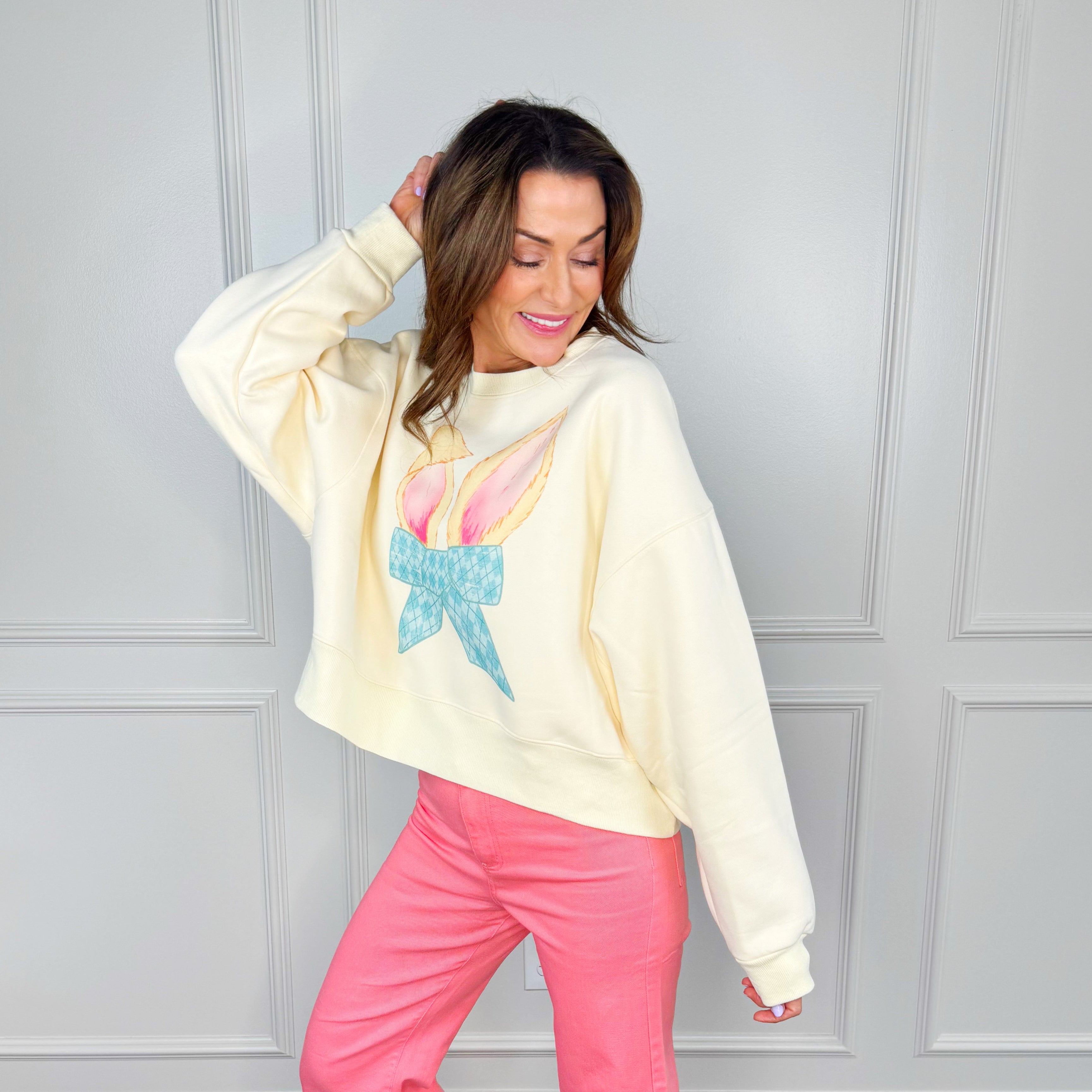 Bunny Ears Bow Crop Sweatshirt