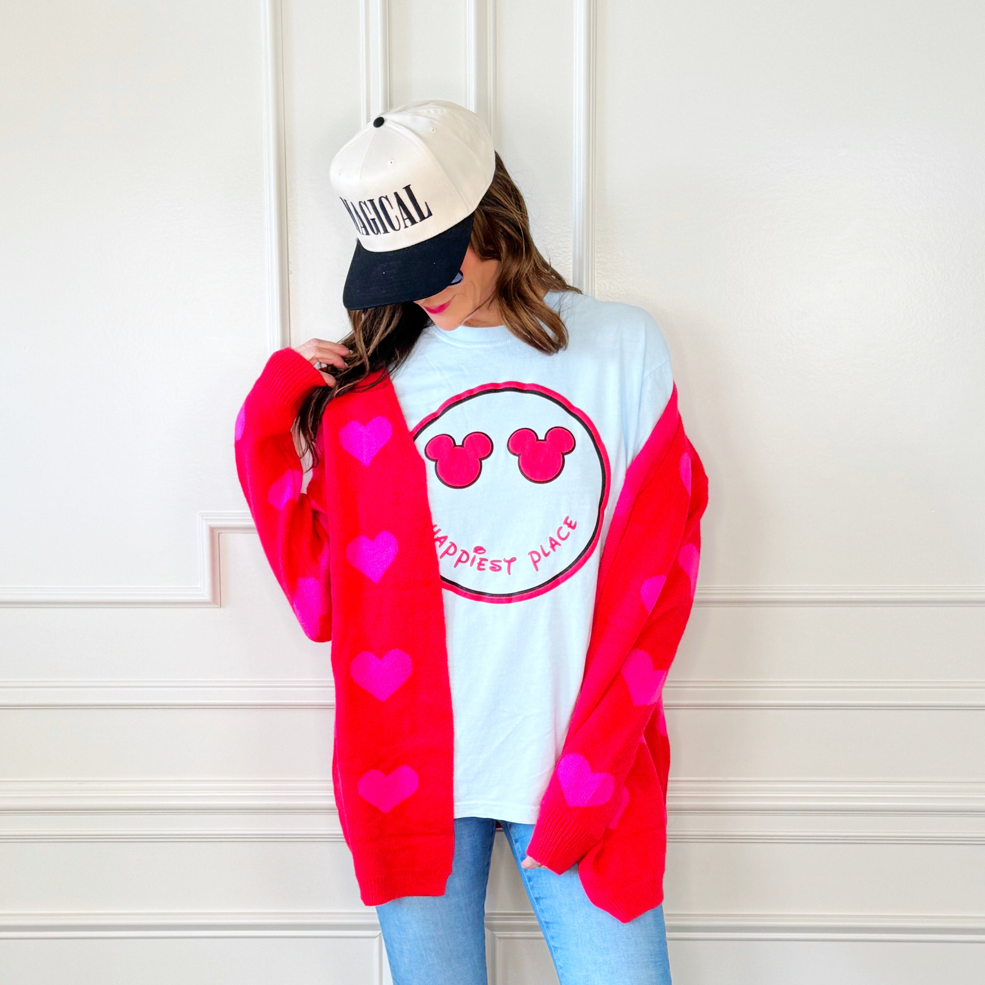 Red And Pink Heart Cardigan
