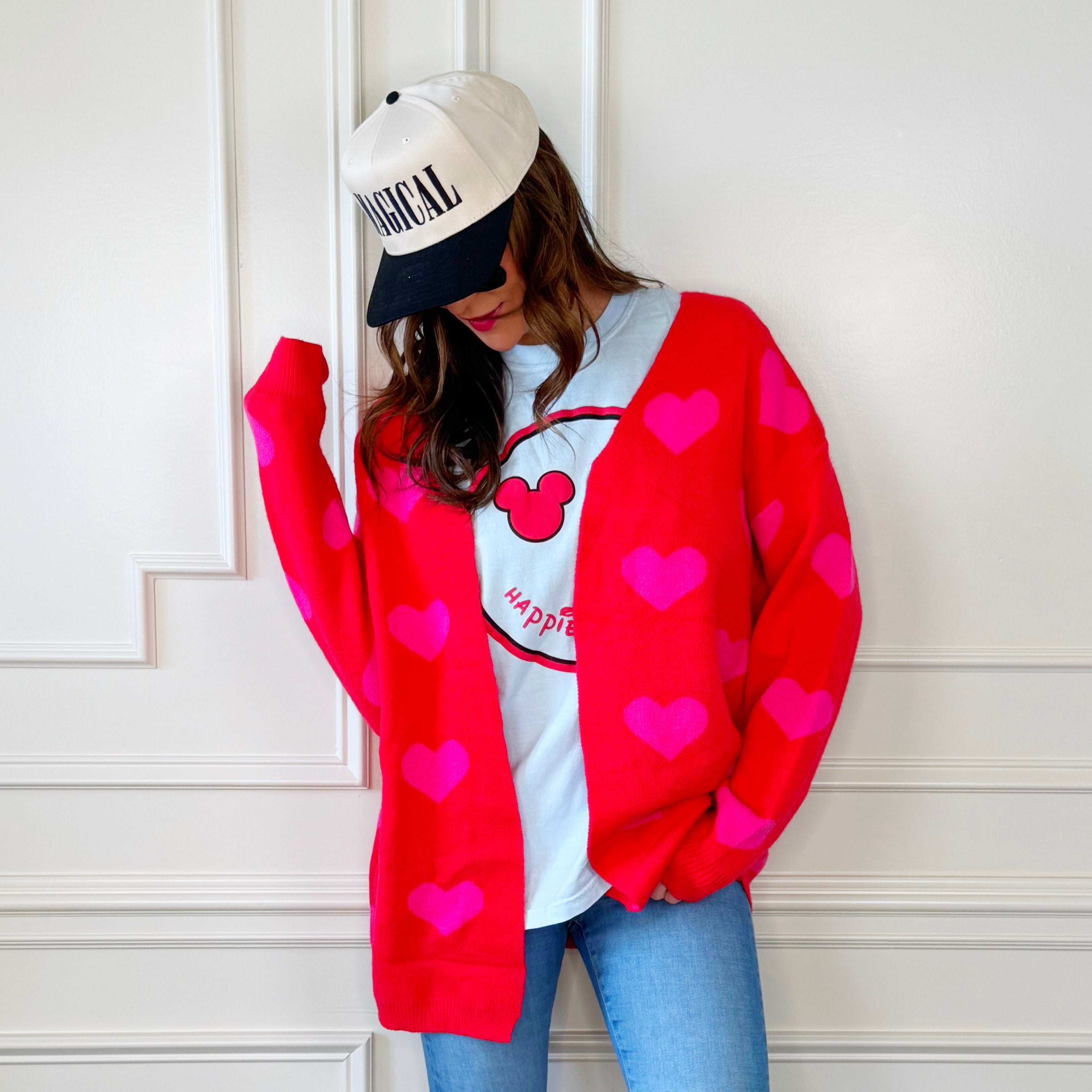 Red And Pink Heart Cardigan
