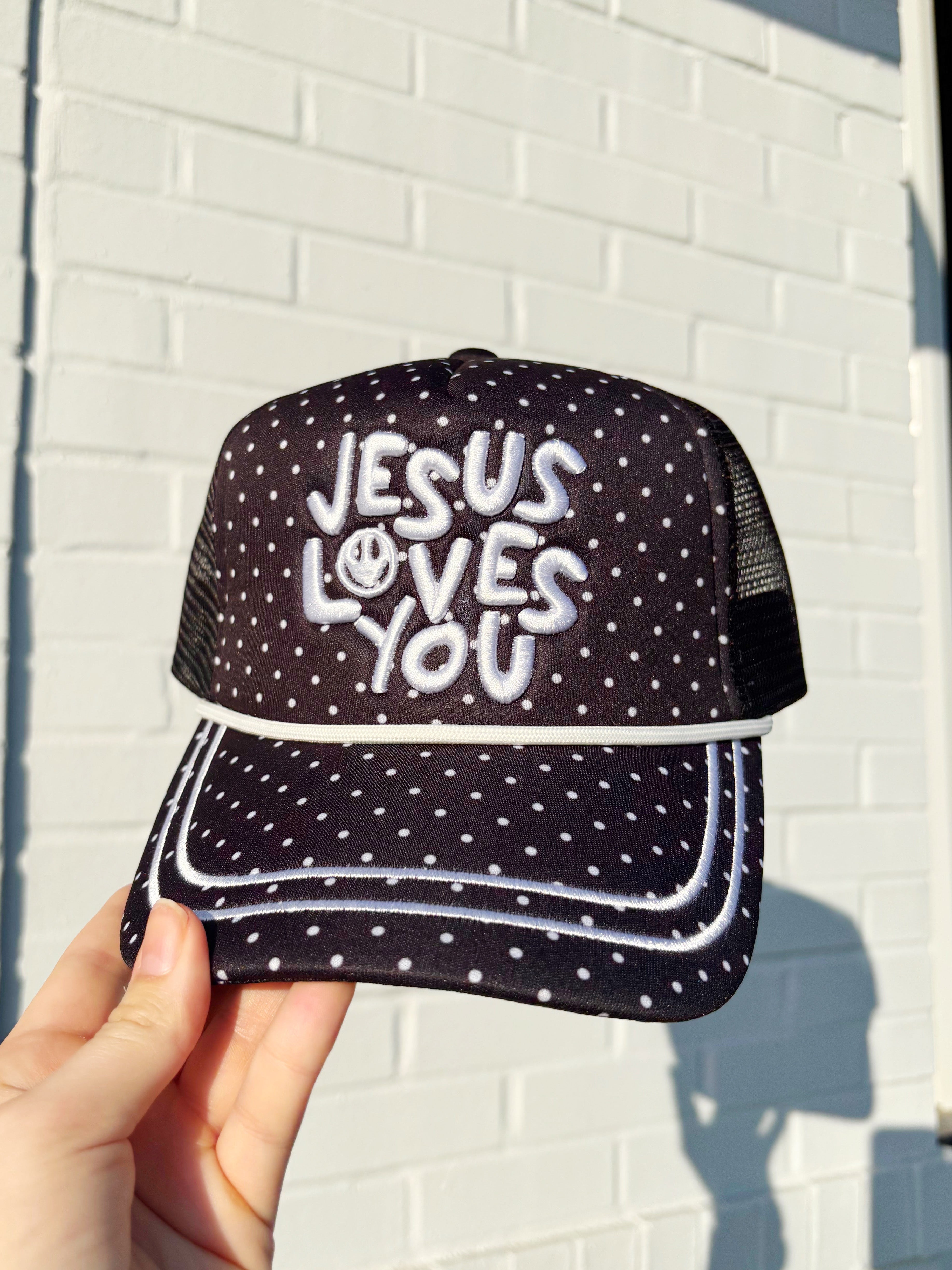 Polka Dot Jesus Loves You Smiley Hat - Pre Order