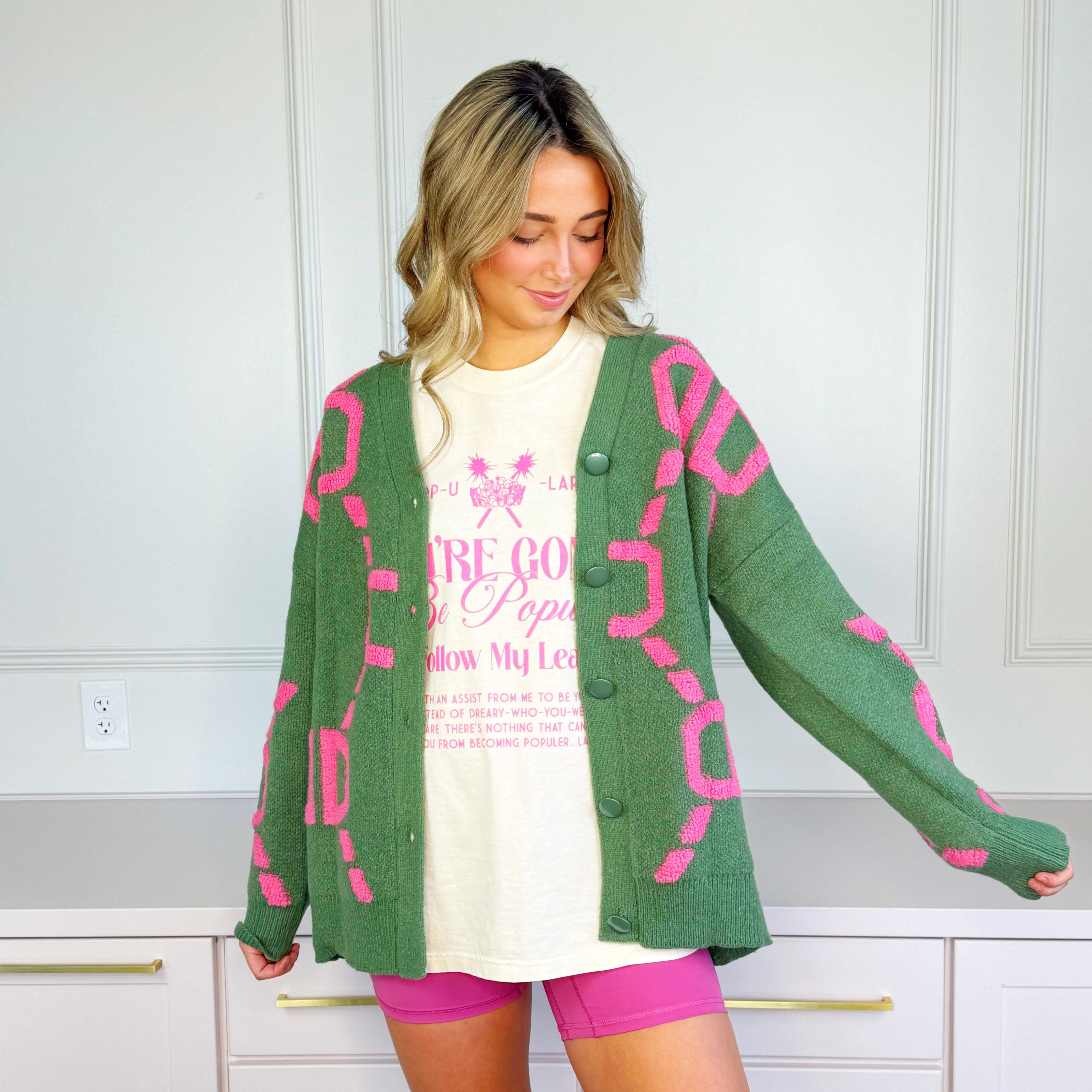 Green And Pink Link Cardigan