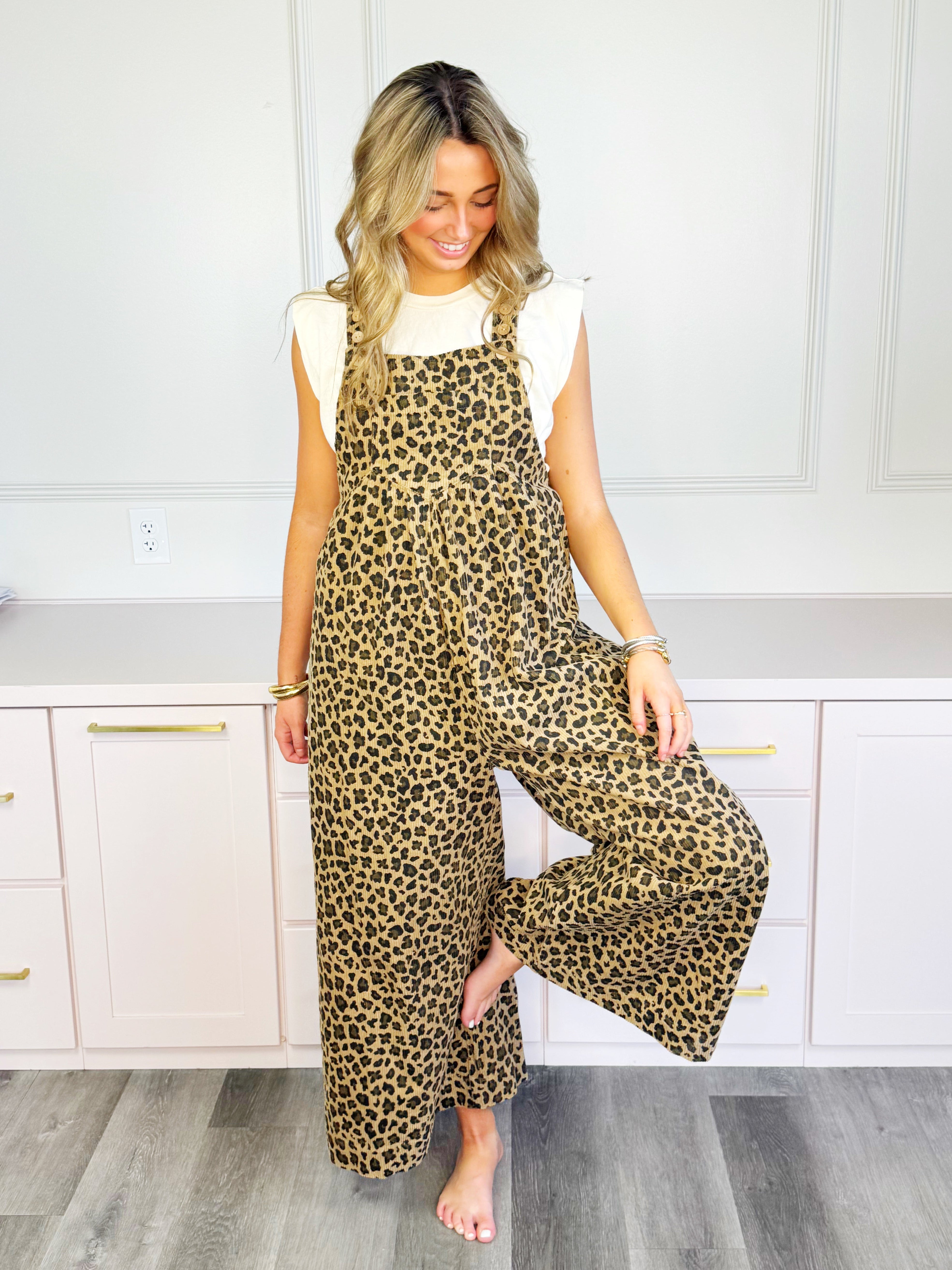Leopard Vintage Washed Overalls