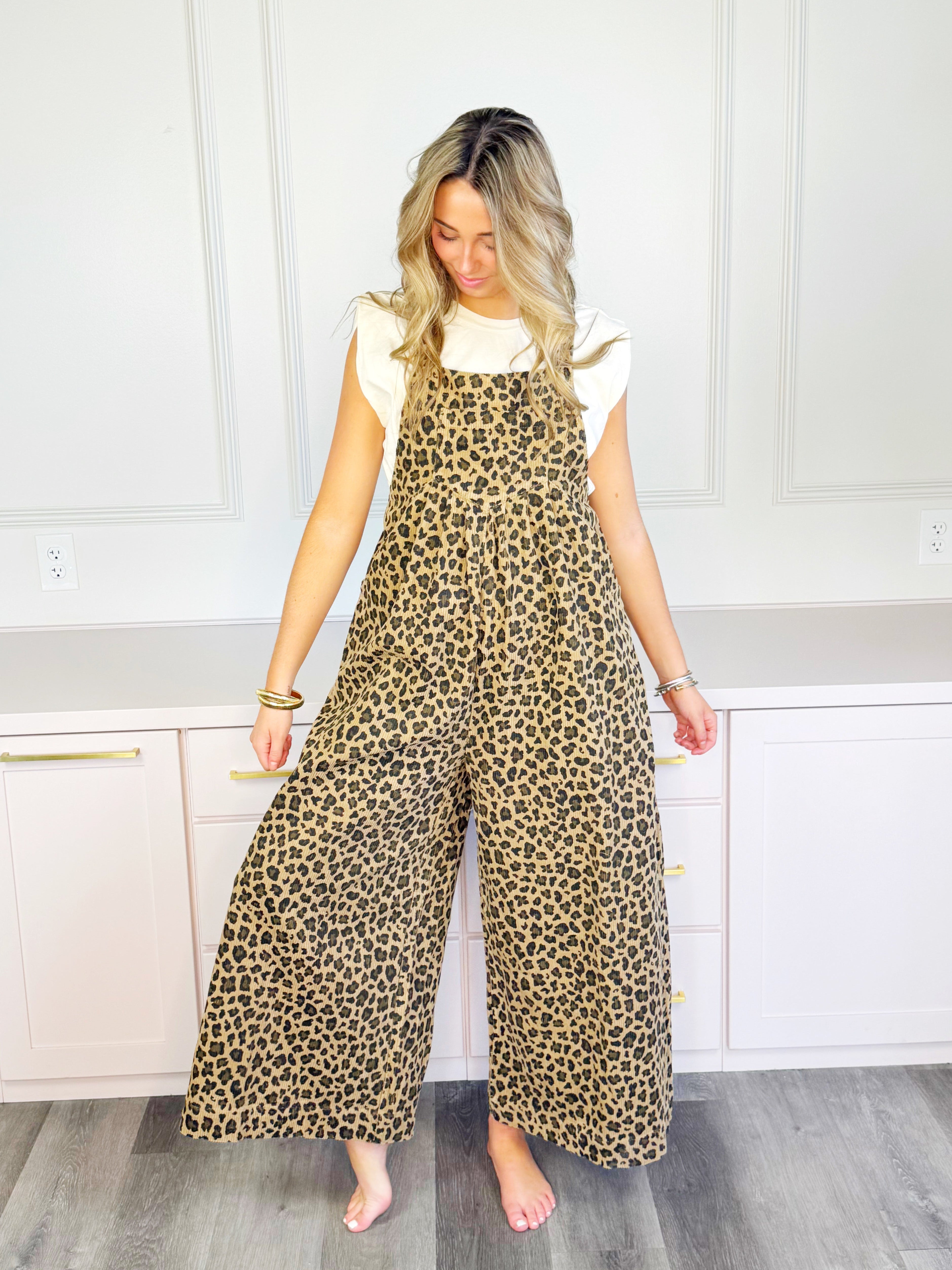 Leopard Vintage Washed Overalls