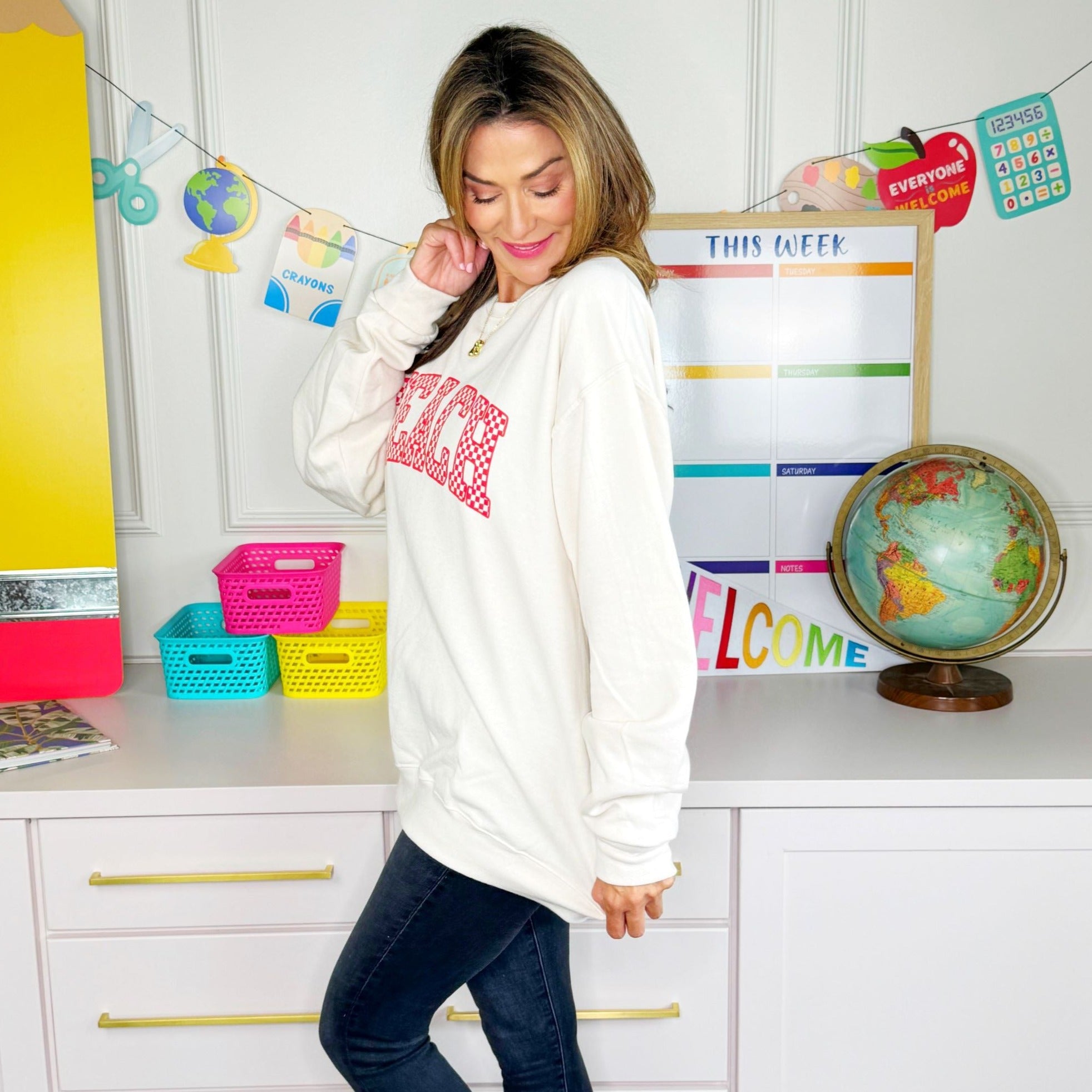 Teach Checker Print Sweatshirt