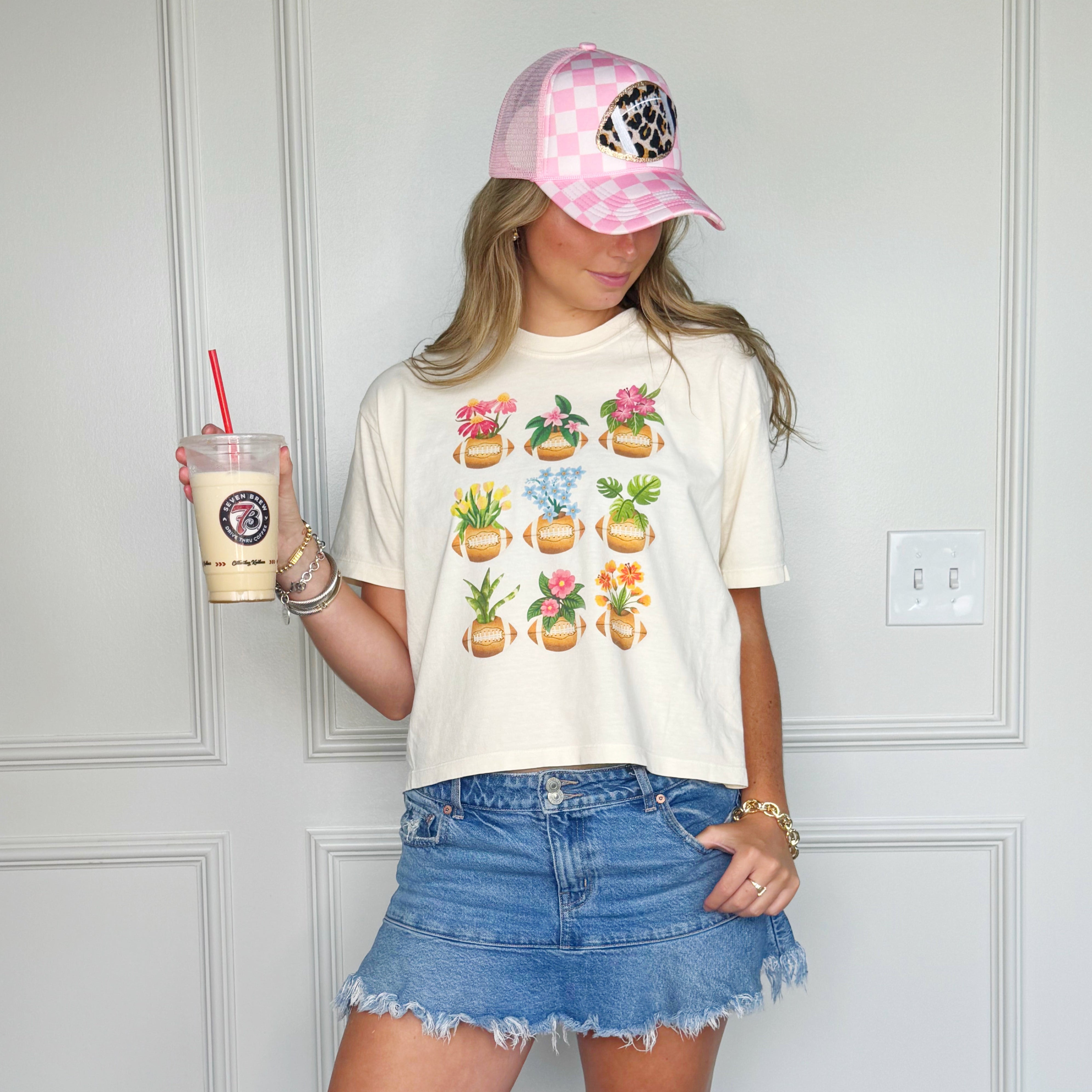 Football Floral Crop Tee