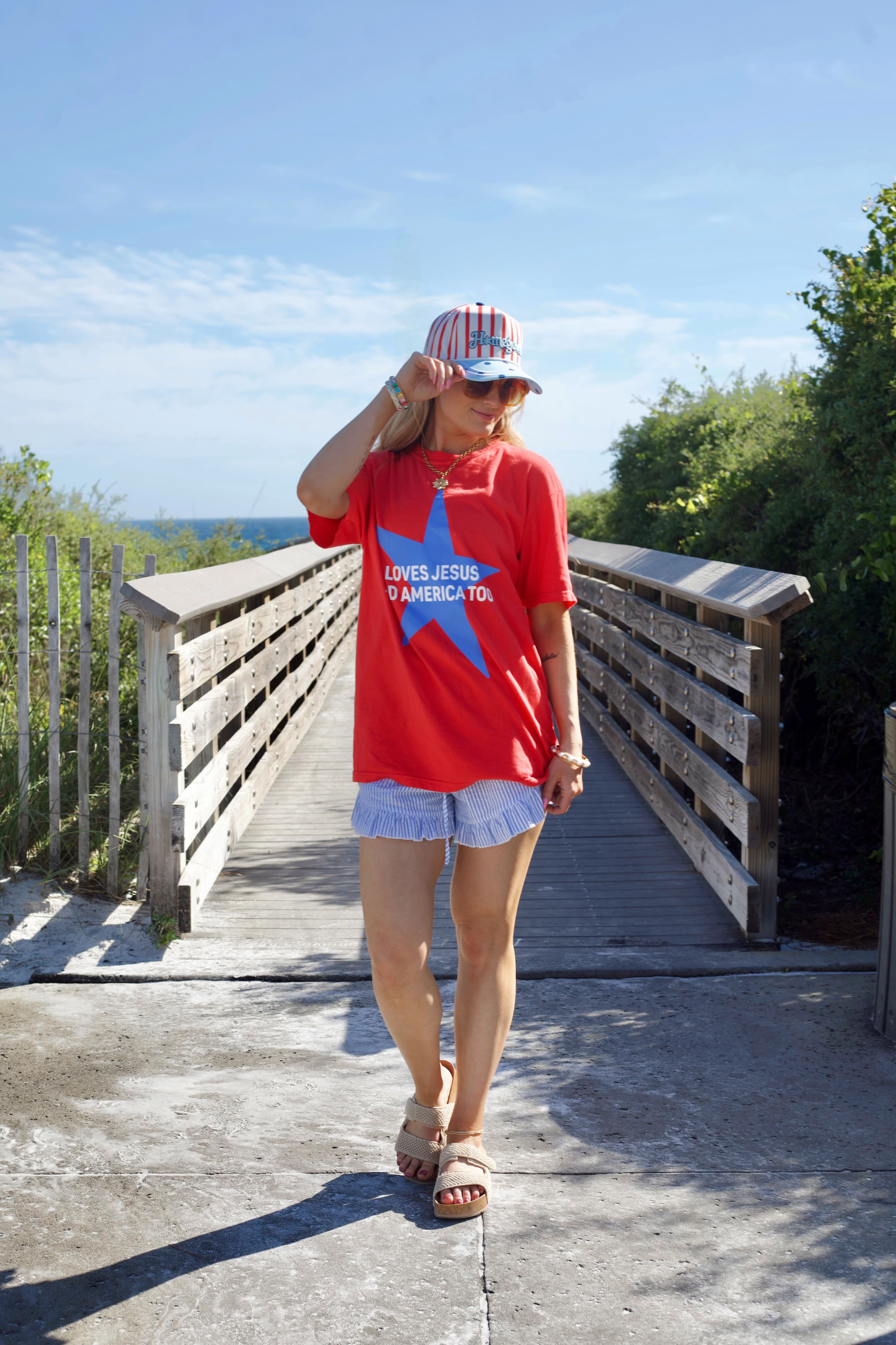 Blue Star Loves Jesus & America Tee