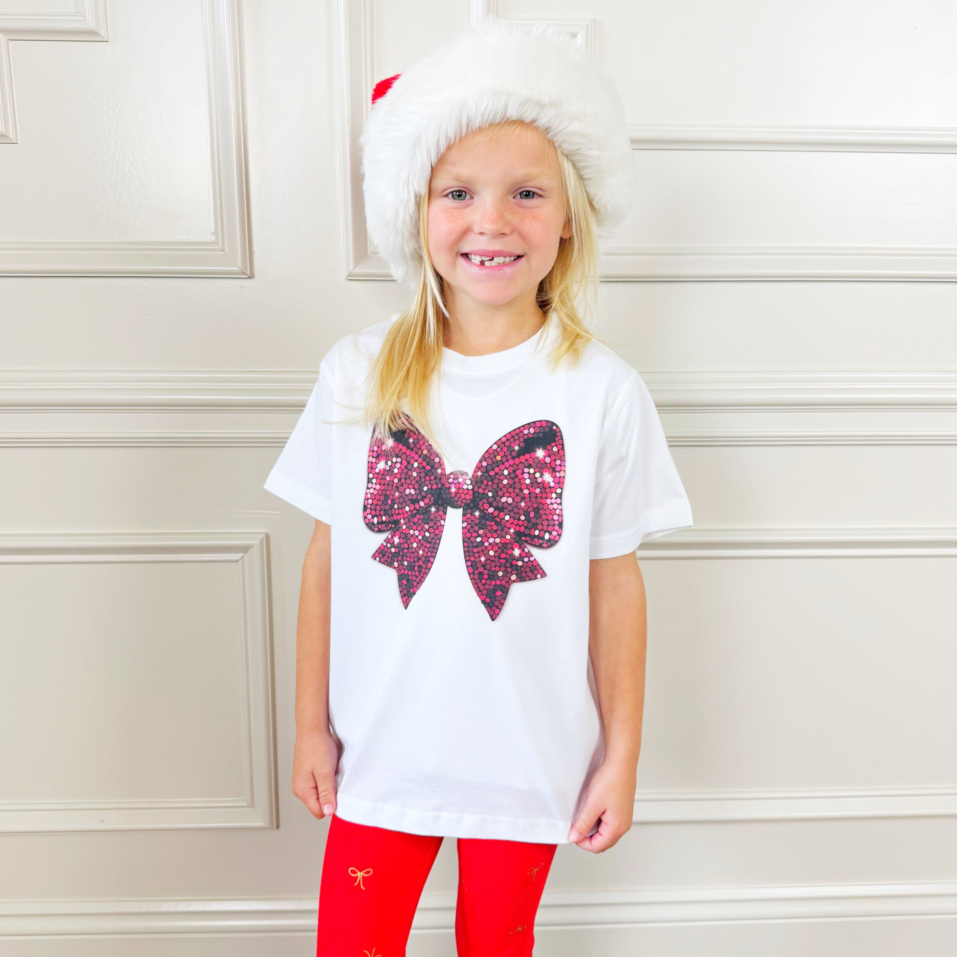 Red Sparkle Crop Bow Tee Youth & Adult