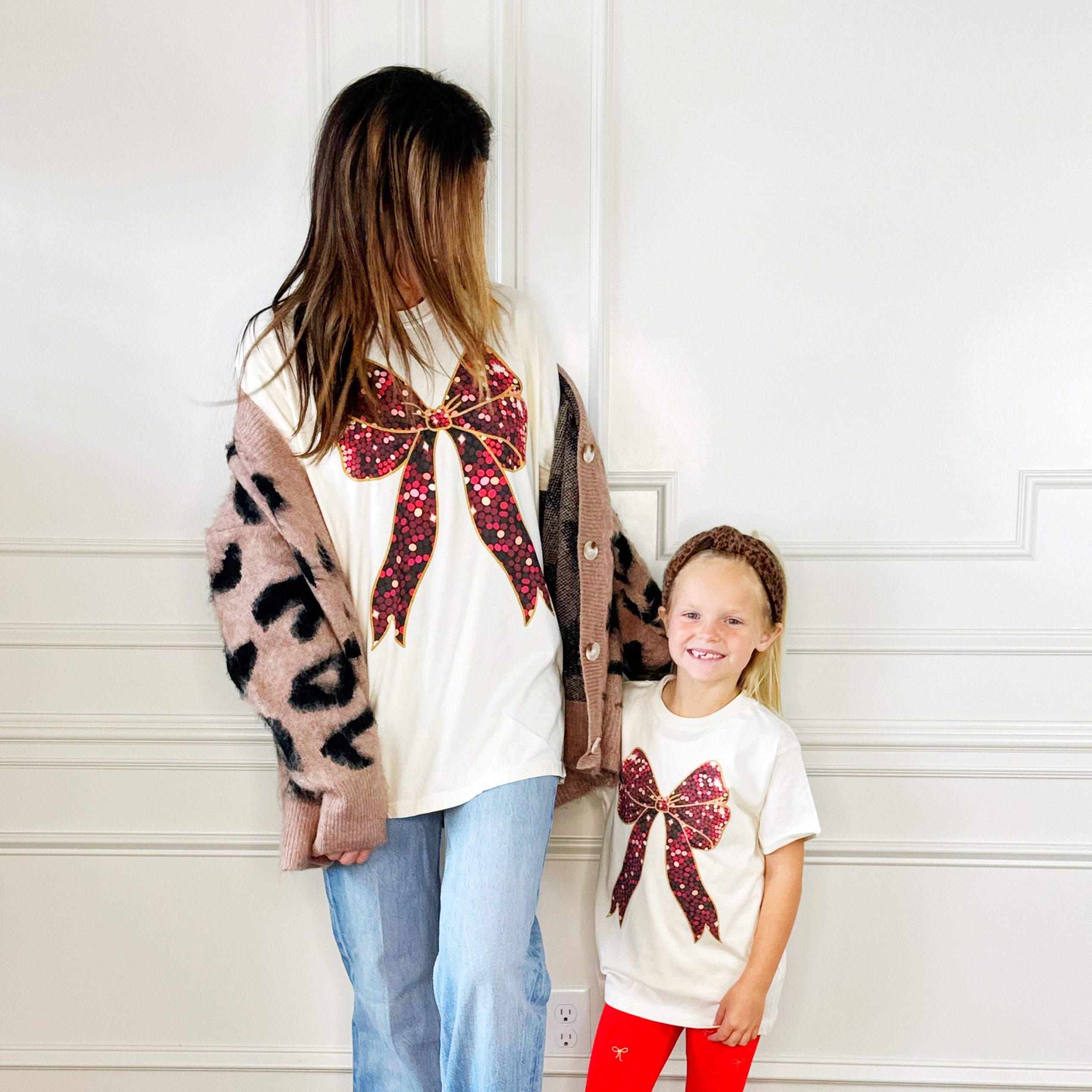 Red/Gold Sparkle Bow Tee Youth & Adult