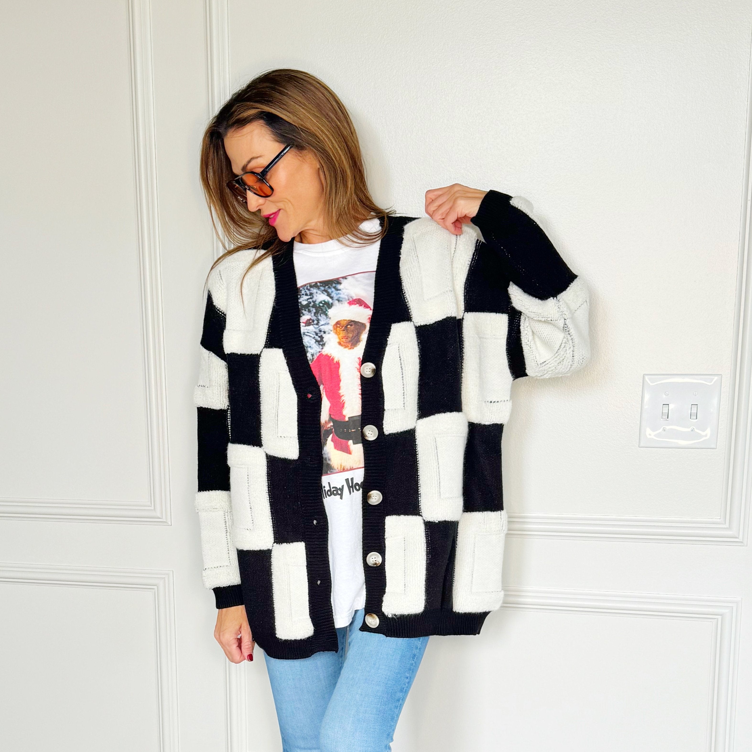 Black and White Large Checker Cardigan