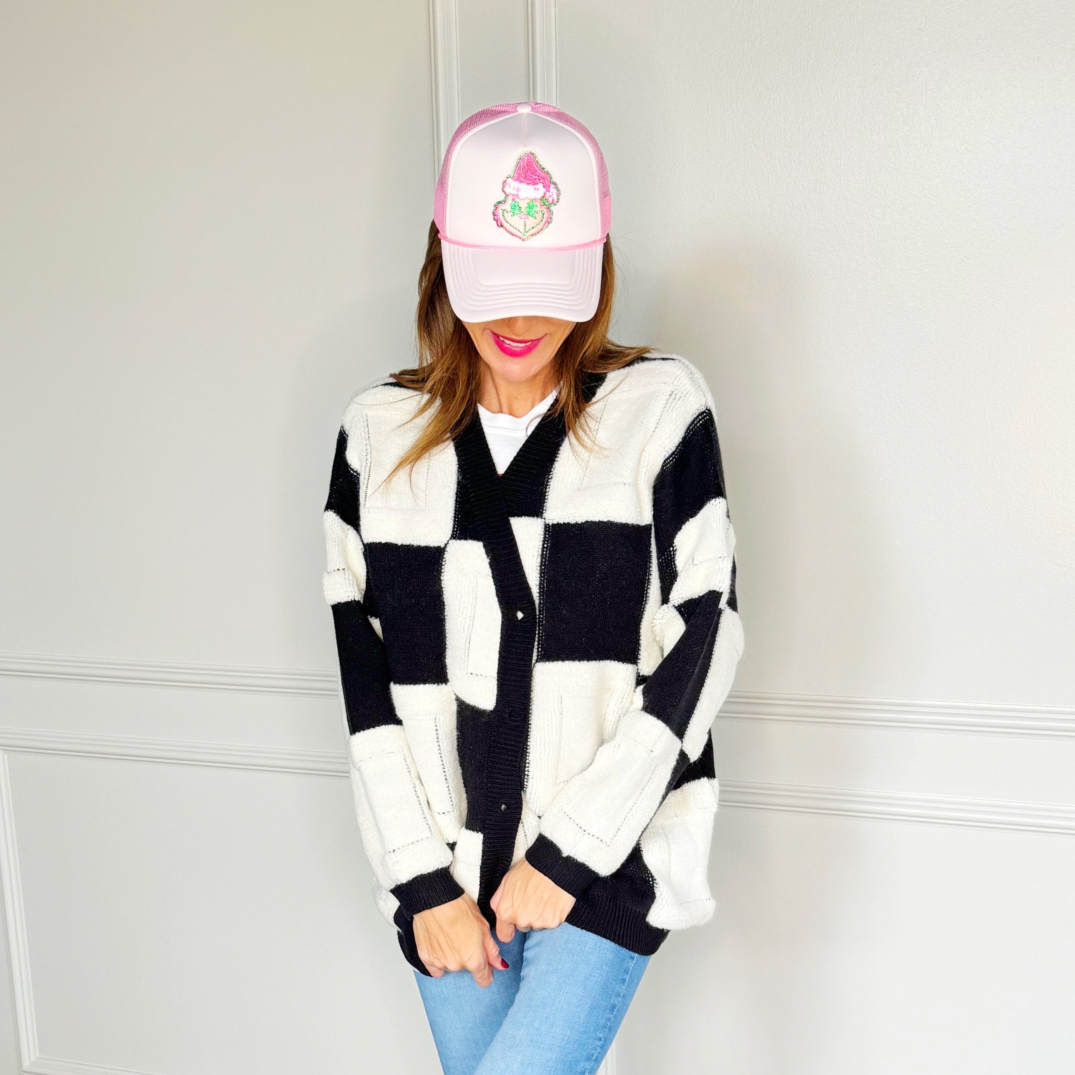 Black and White Large Checker Cardigan