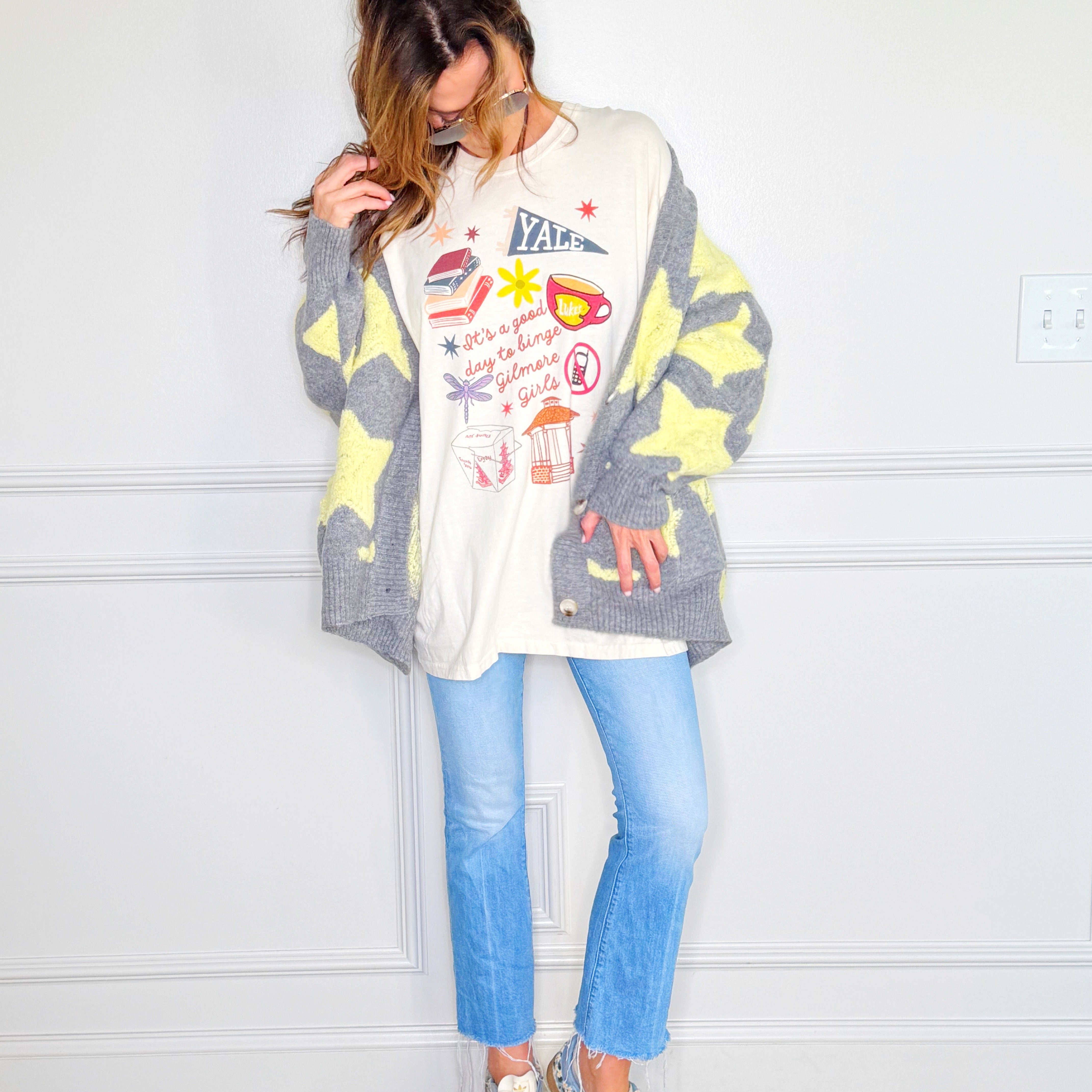 Oversized Star Grey/Yellow Cardigan