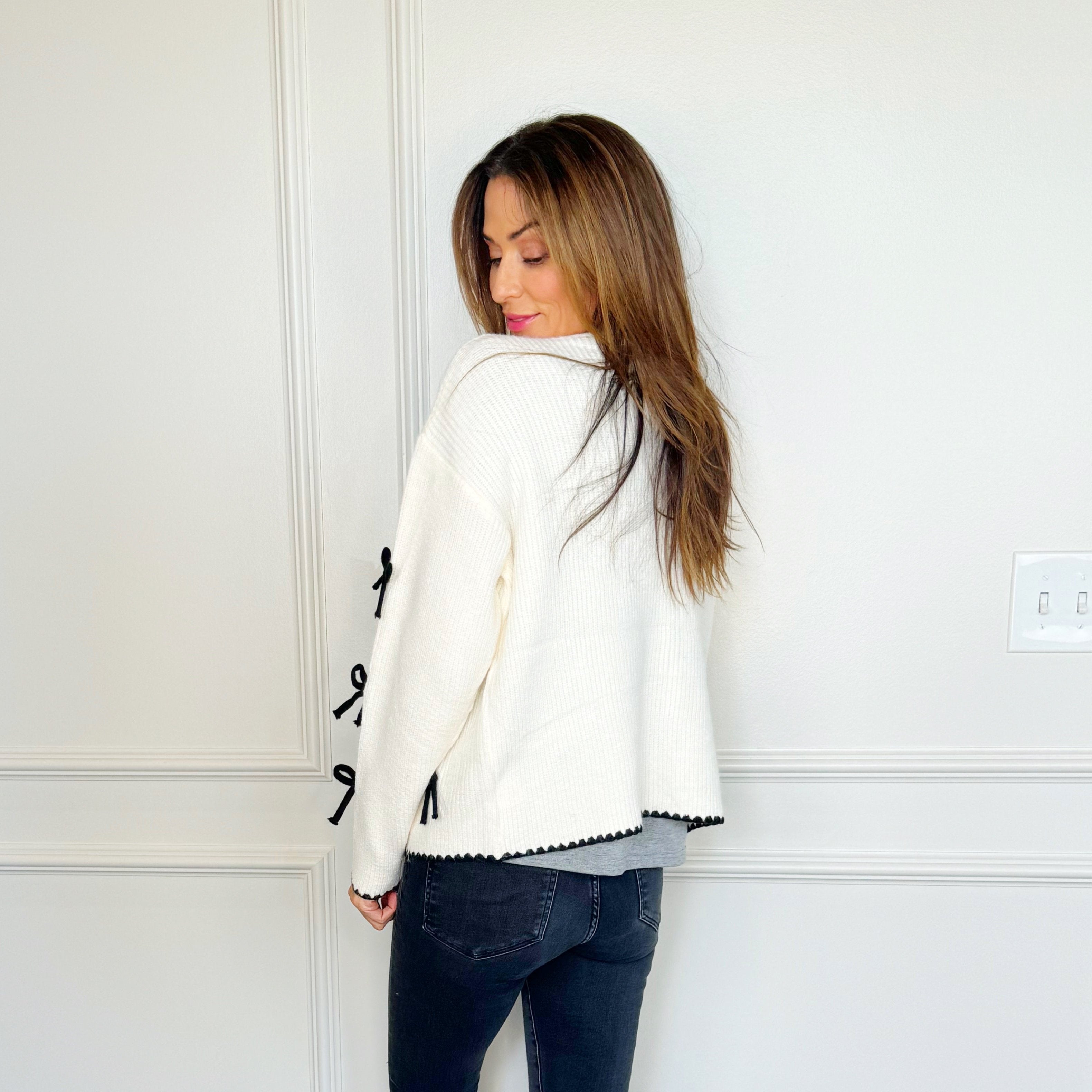 White Black Bow Cardigan