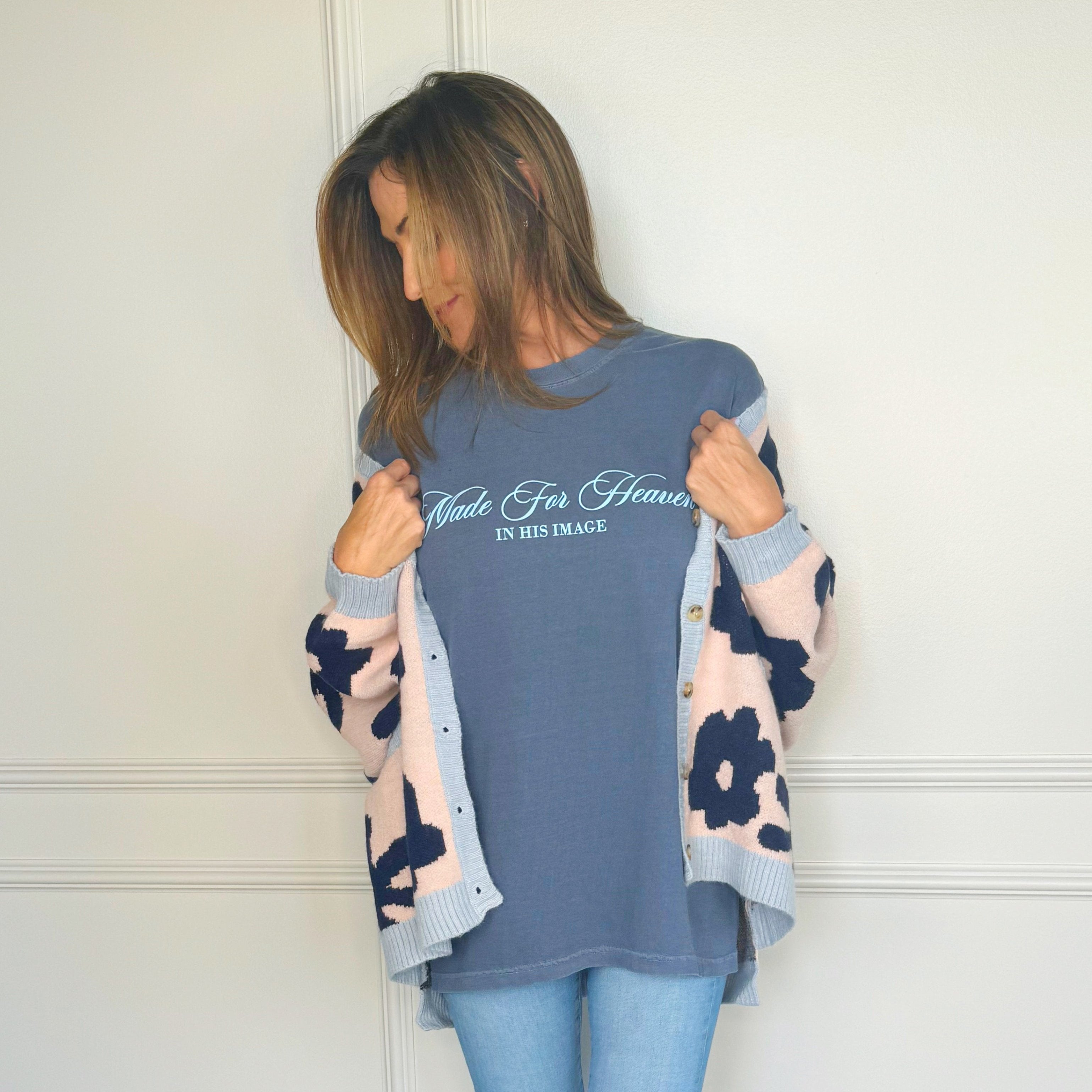 Blush & Navy Flower Cardigan