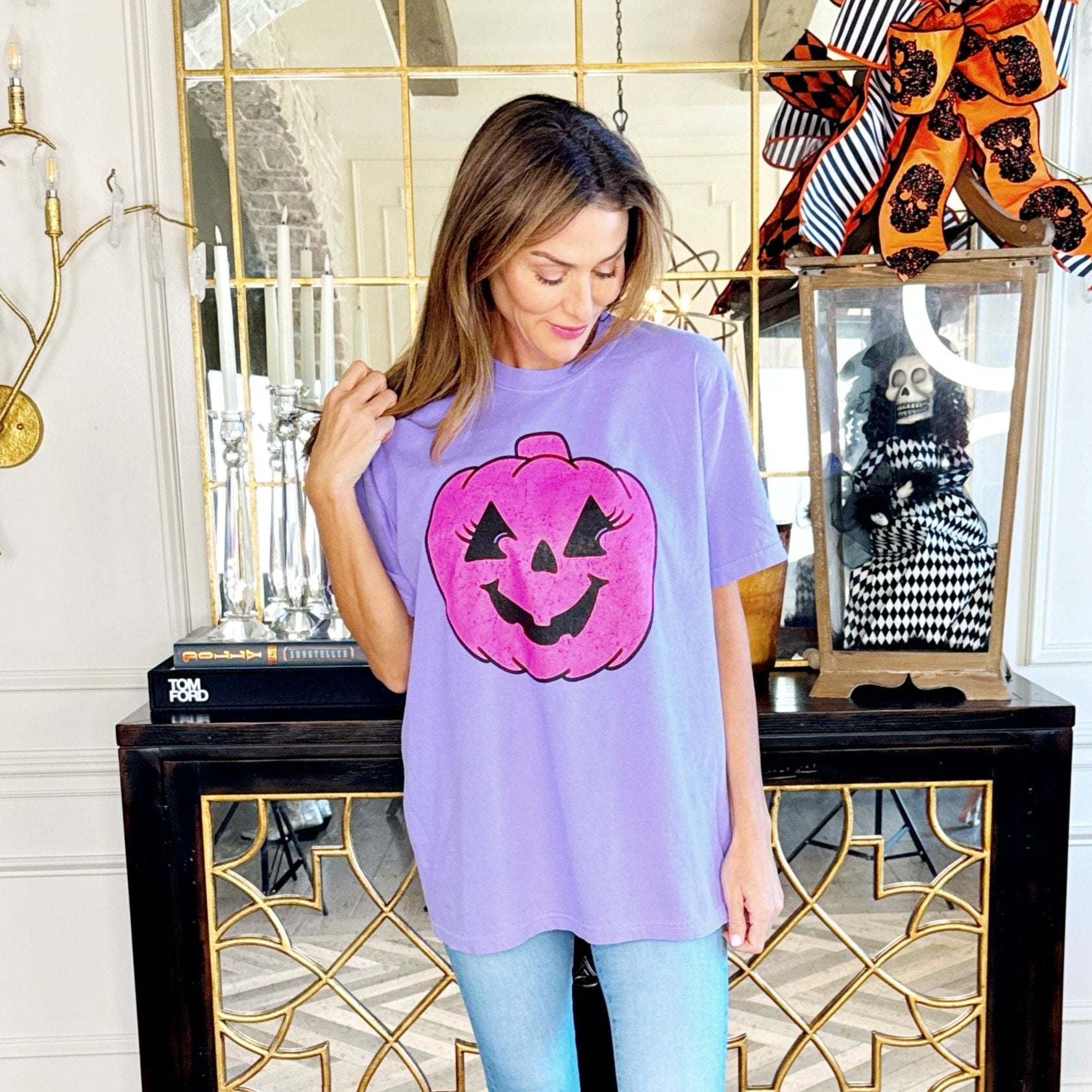 Vintage Pink Jack-O-Lantern Youth & Adult Tee