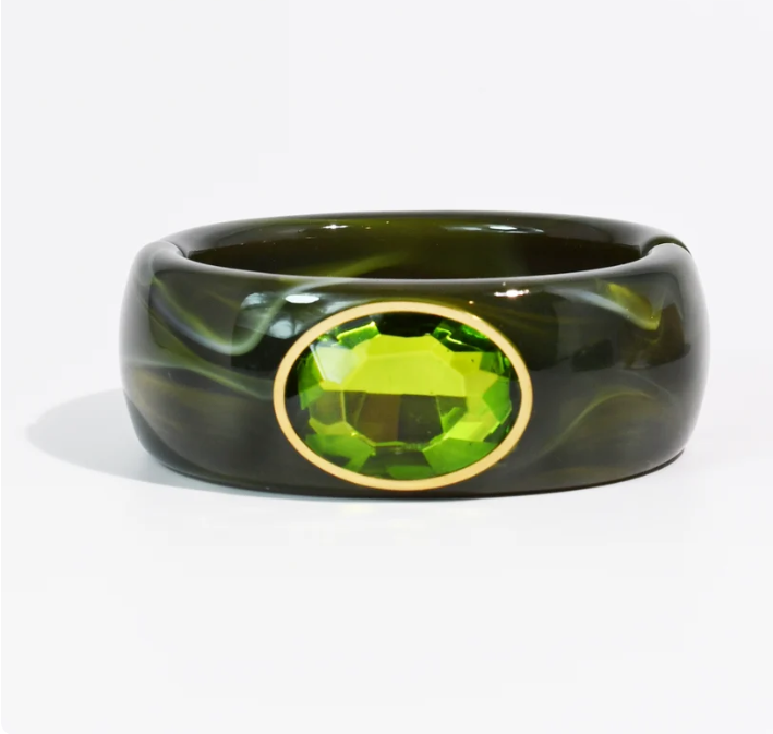 Olive Gemstone Resin Cuff Bracelet