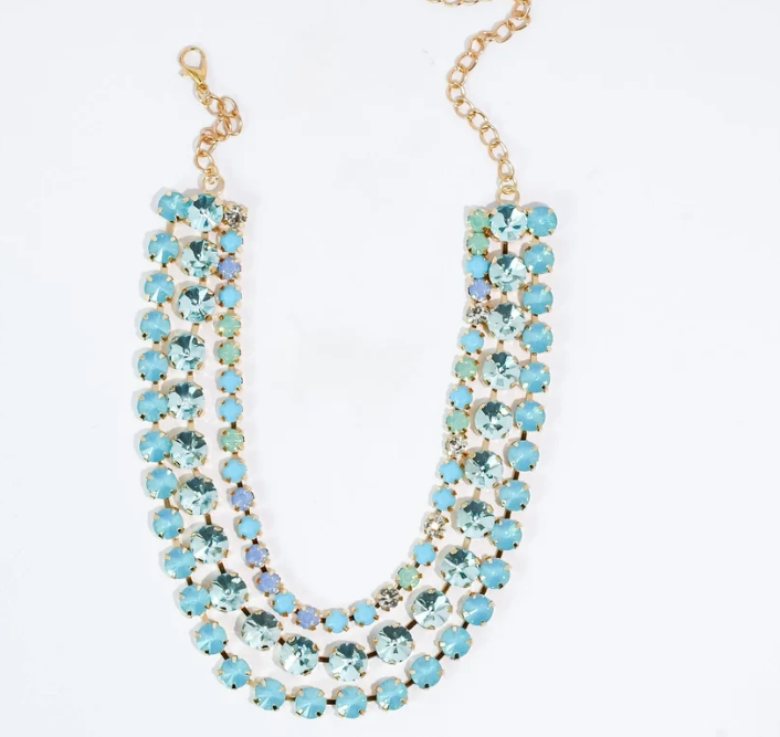 Light Blue Teal Crystal Necklace
