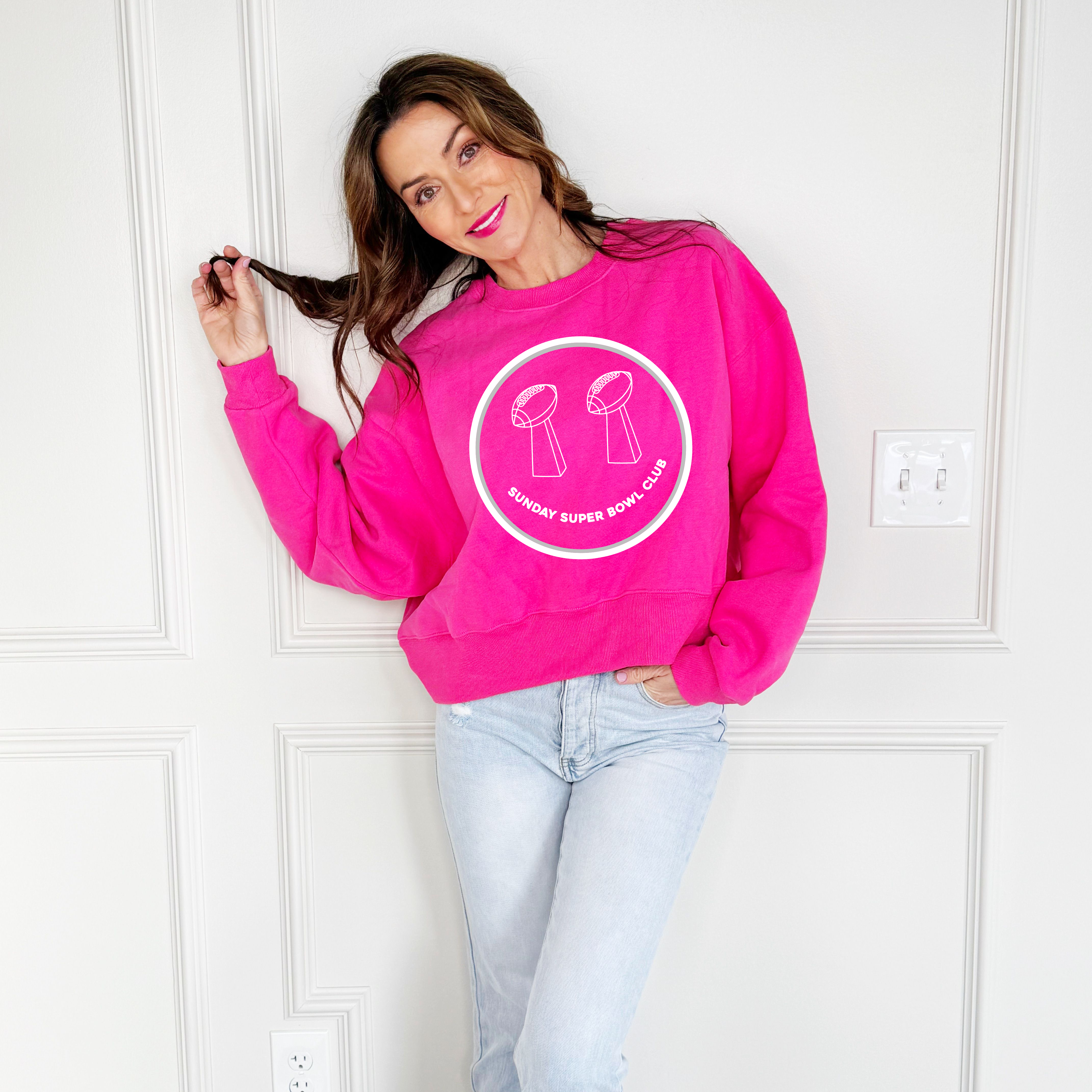 Sunday Super Bowl Club Smiley Crop Sweatshirt