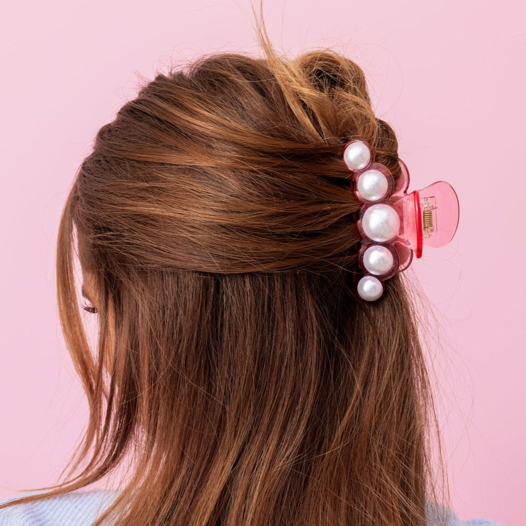 Pink Acrylic & Pearl Hair Clip