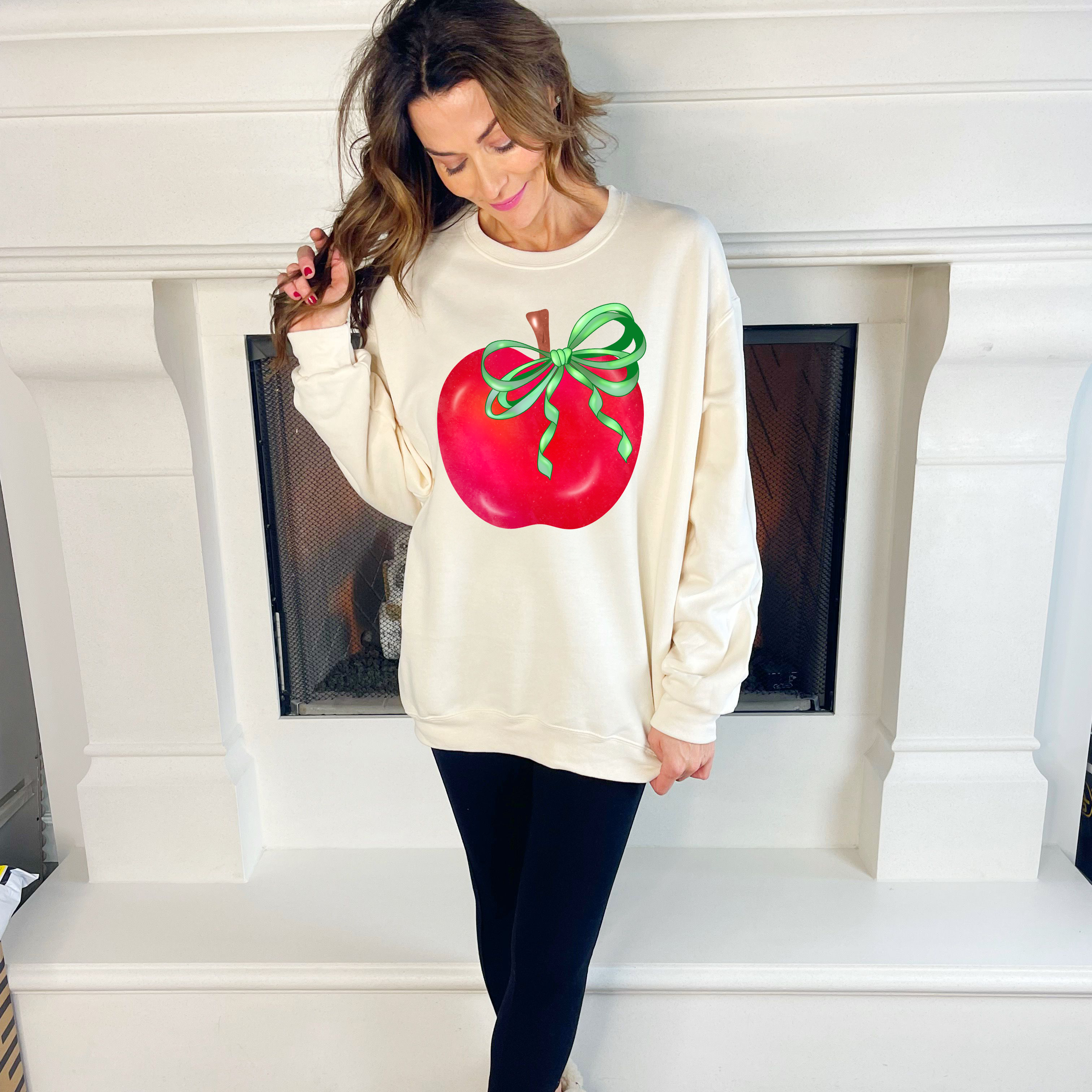 Teacher Apple with Bow Sweatshirt