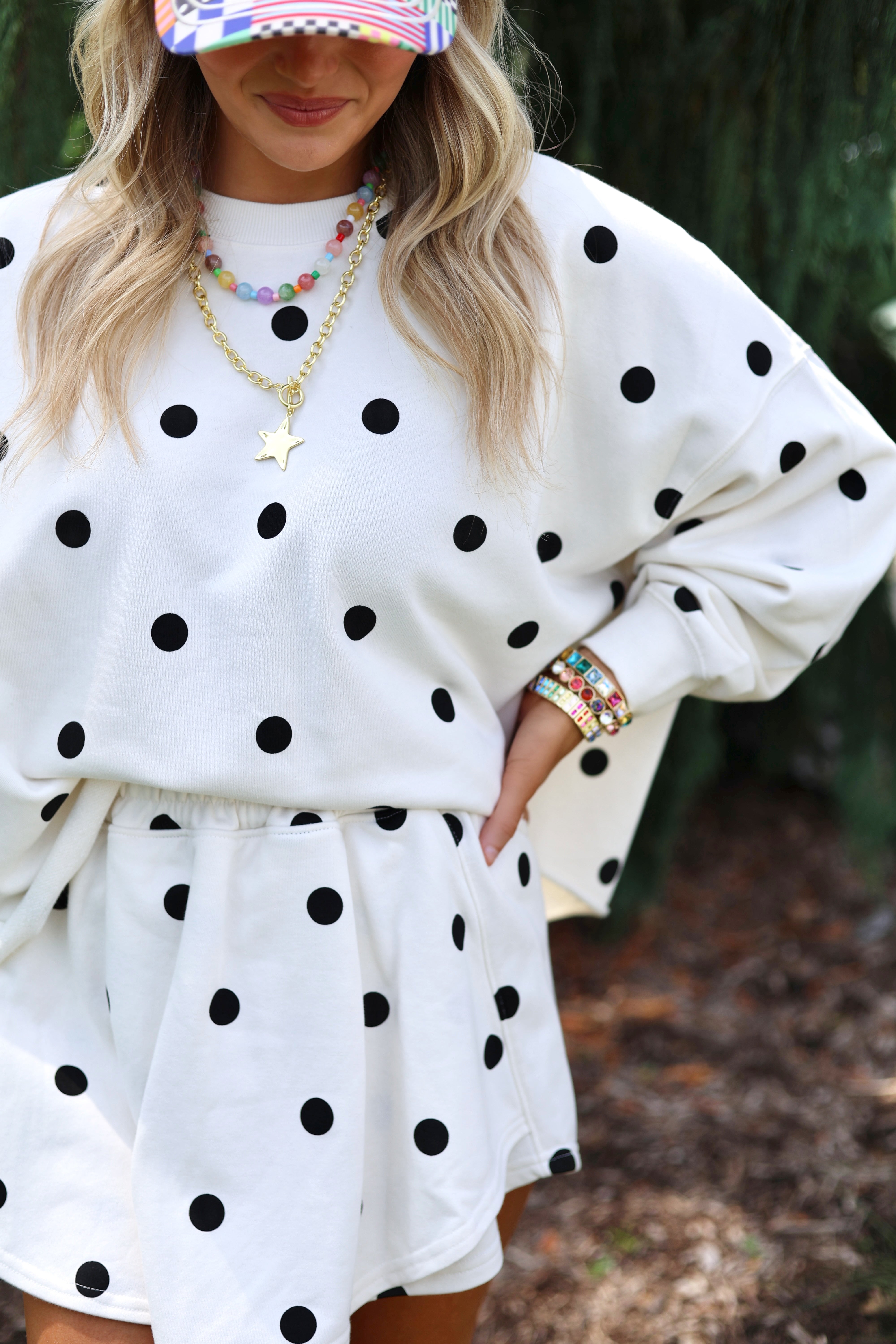 Ivory Polka Dot Long Sleeve Top & Skort Matching Set