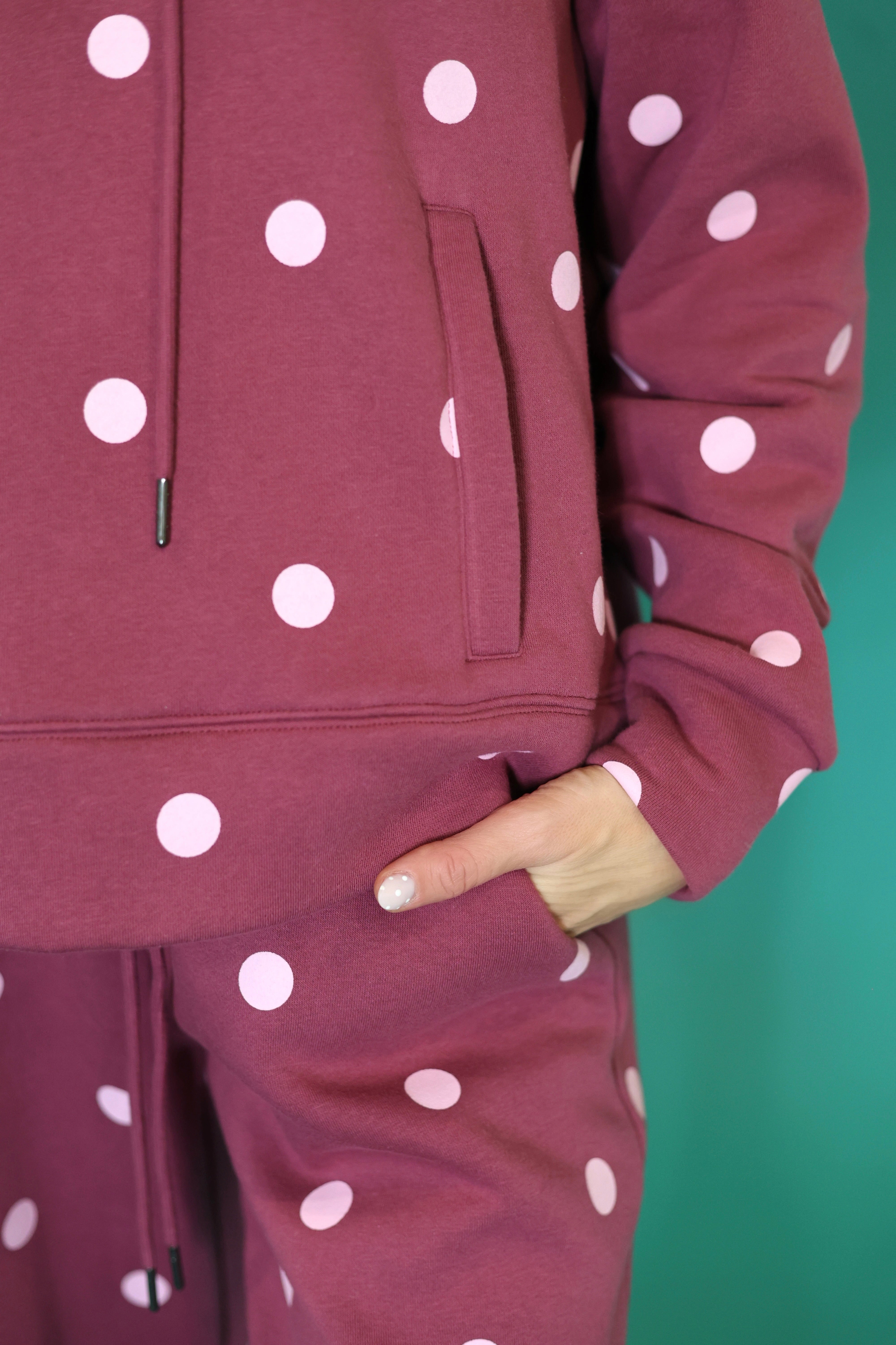 Maroon Pink Polka Dot Sweatsuit Set - Hoodie & Sweatpants- Pre Order