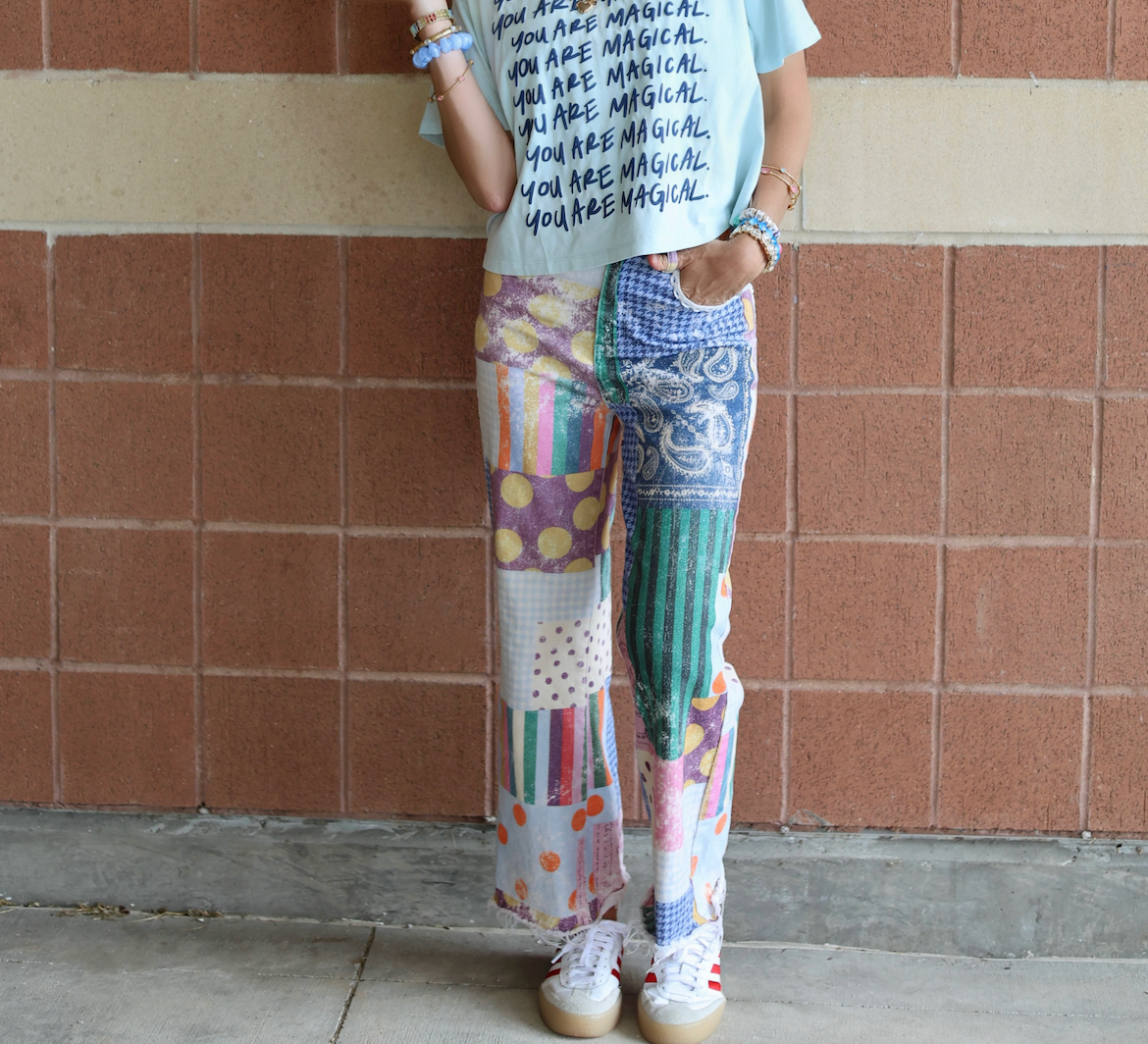 Raw Hem Jewel Patch Jeans
