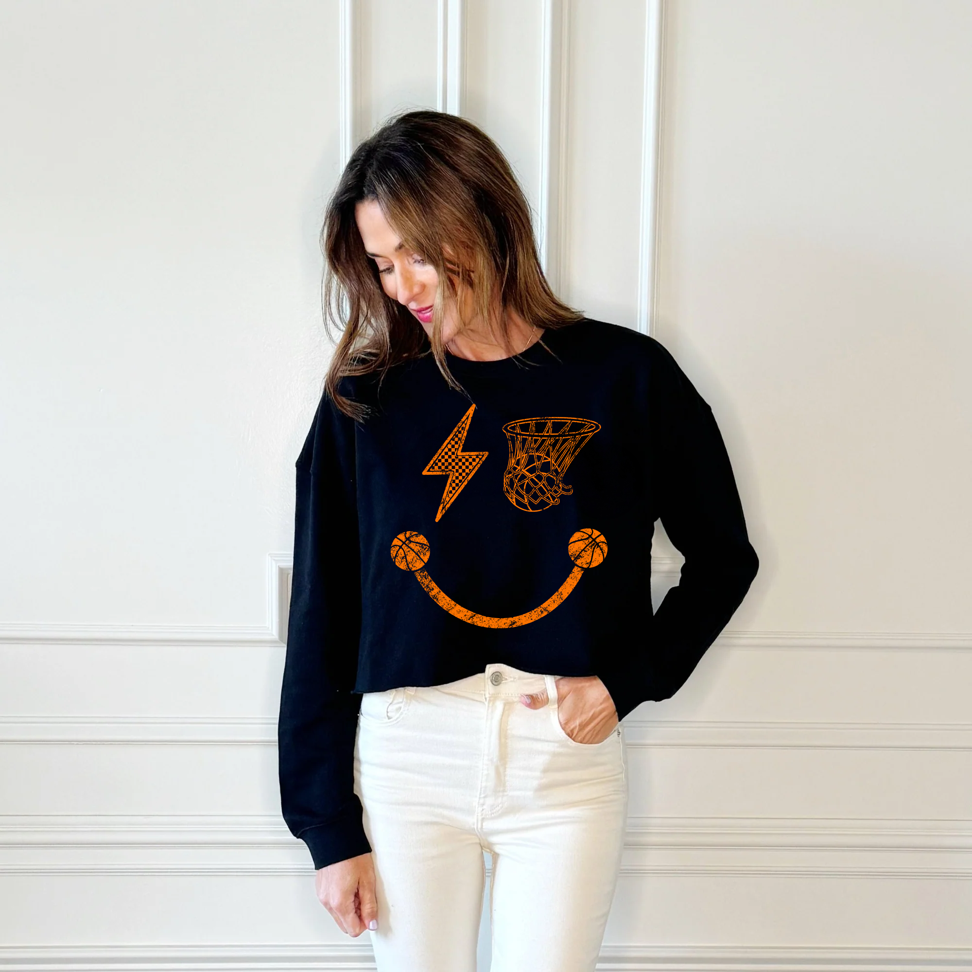 Basketball Smiley Cropped Sweatshirt