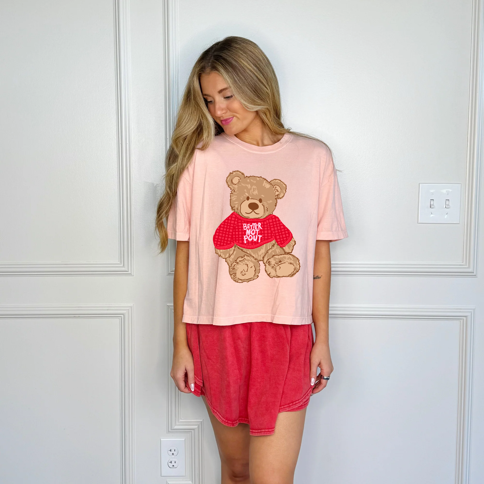Teddy Better Not Pout Puff Crop Tee