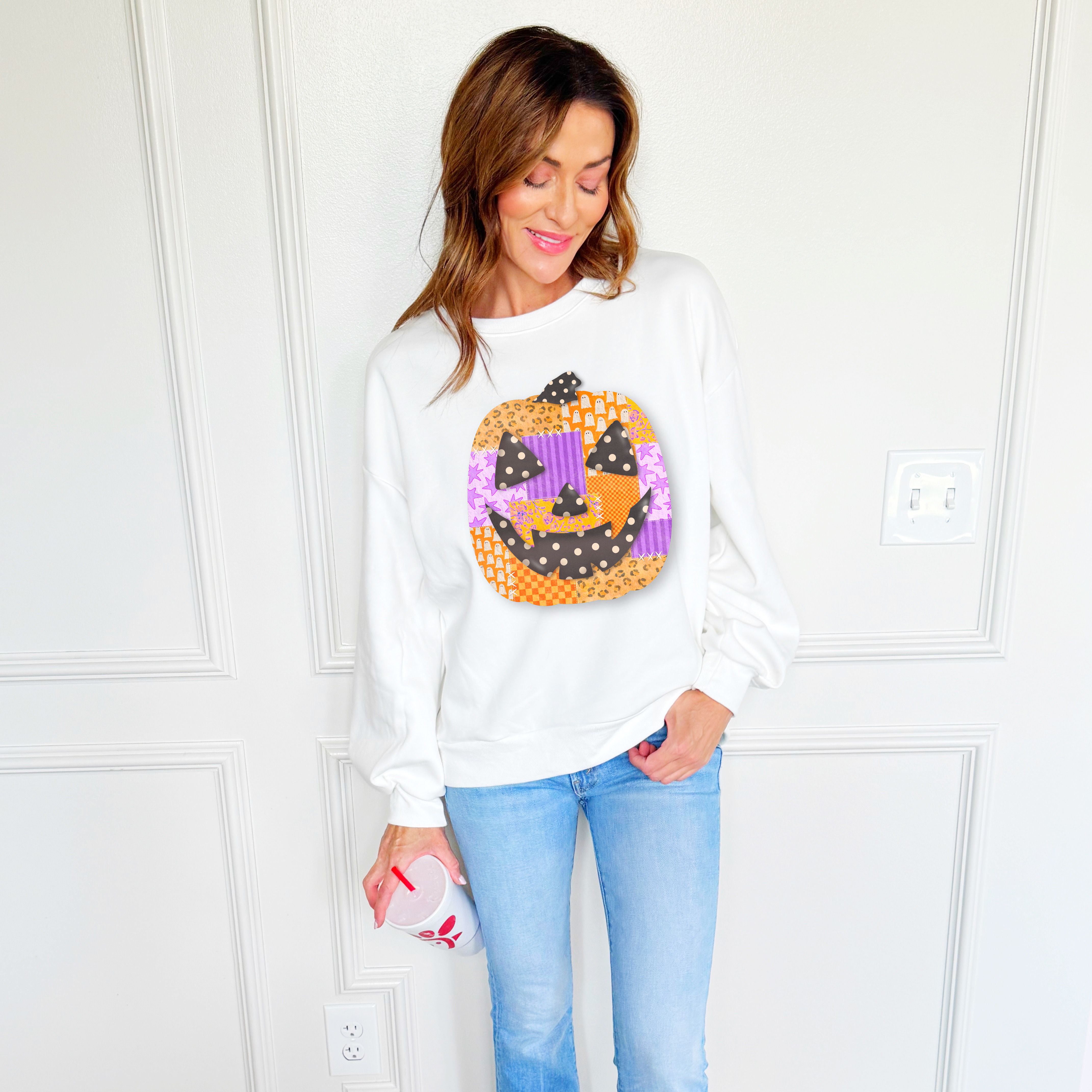 Patchwork Jack O Lantern Poppy & Pine Sweatshirt