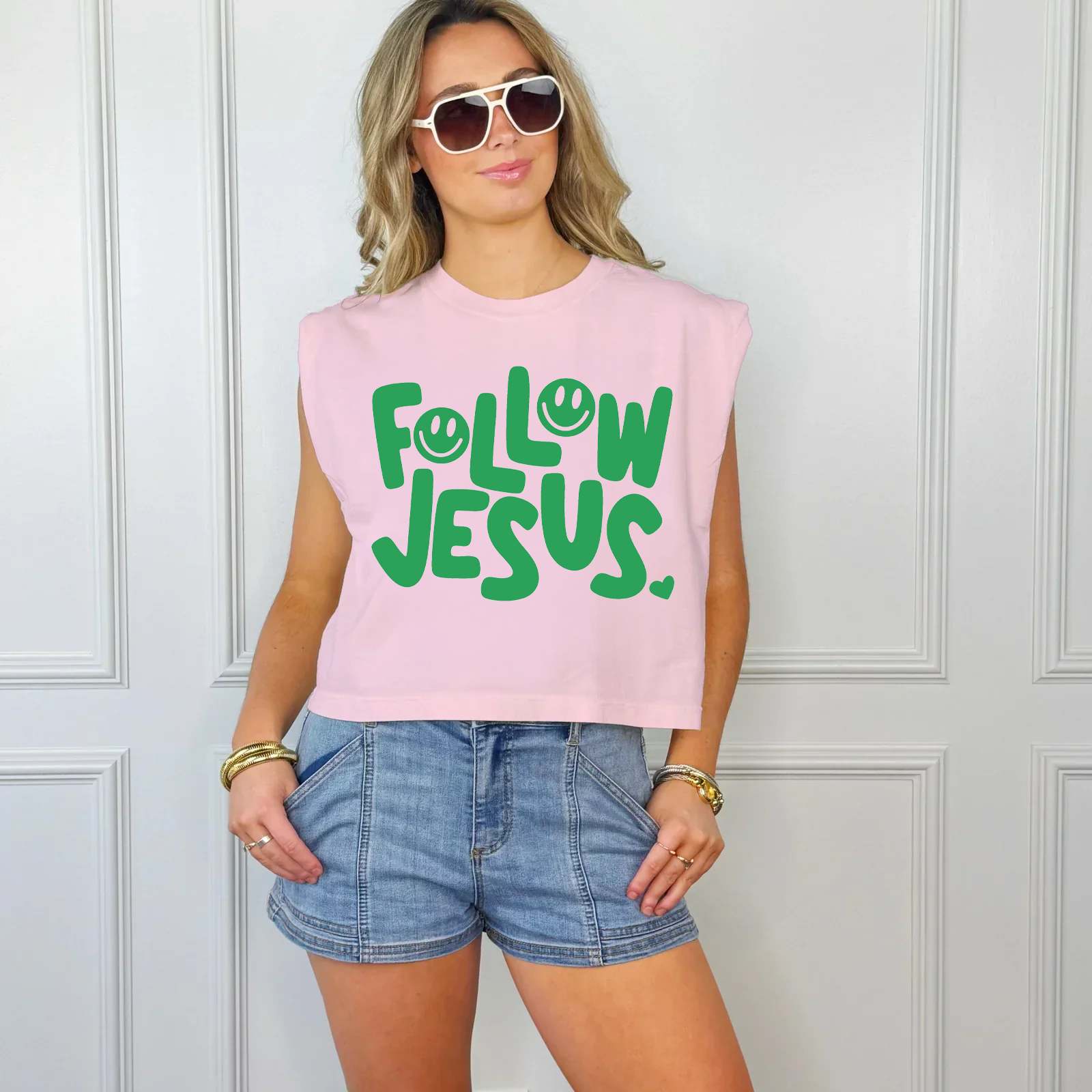 Smiley Follow Jesus Pink Puff Tank - Pre Order