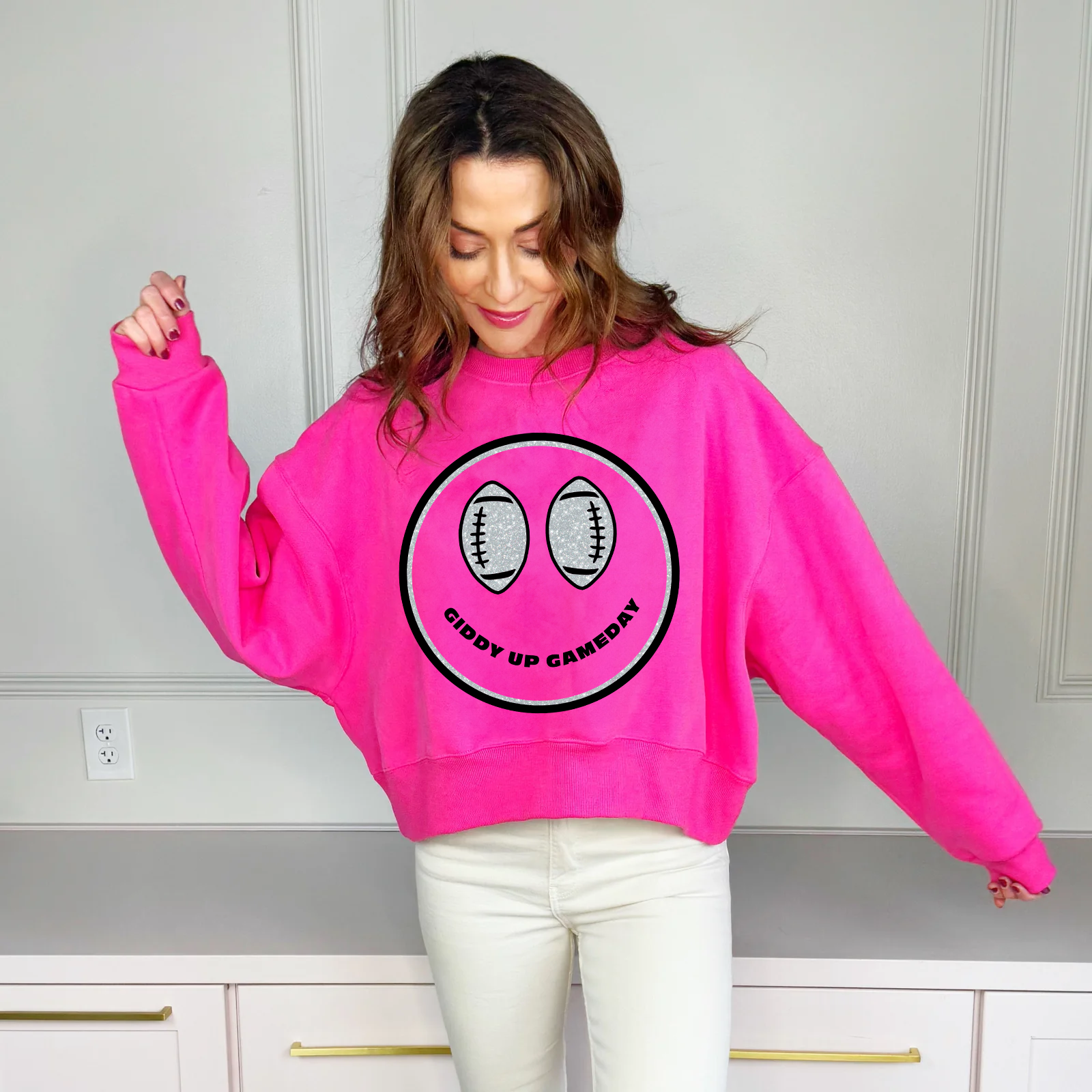 Giddy Up Gameday Smiley Crop Sweatshirt