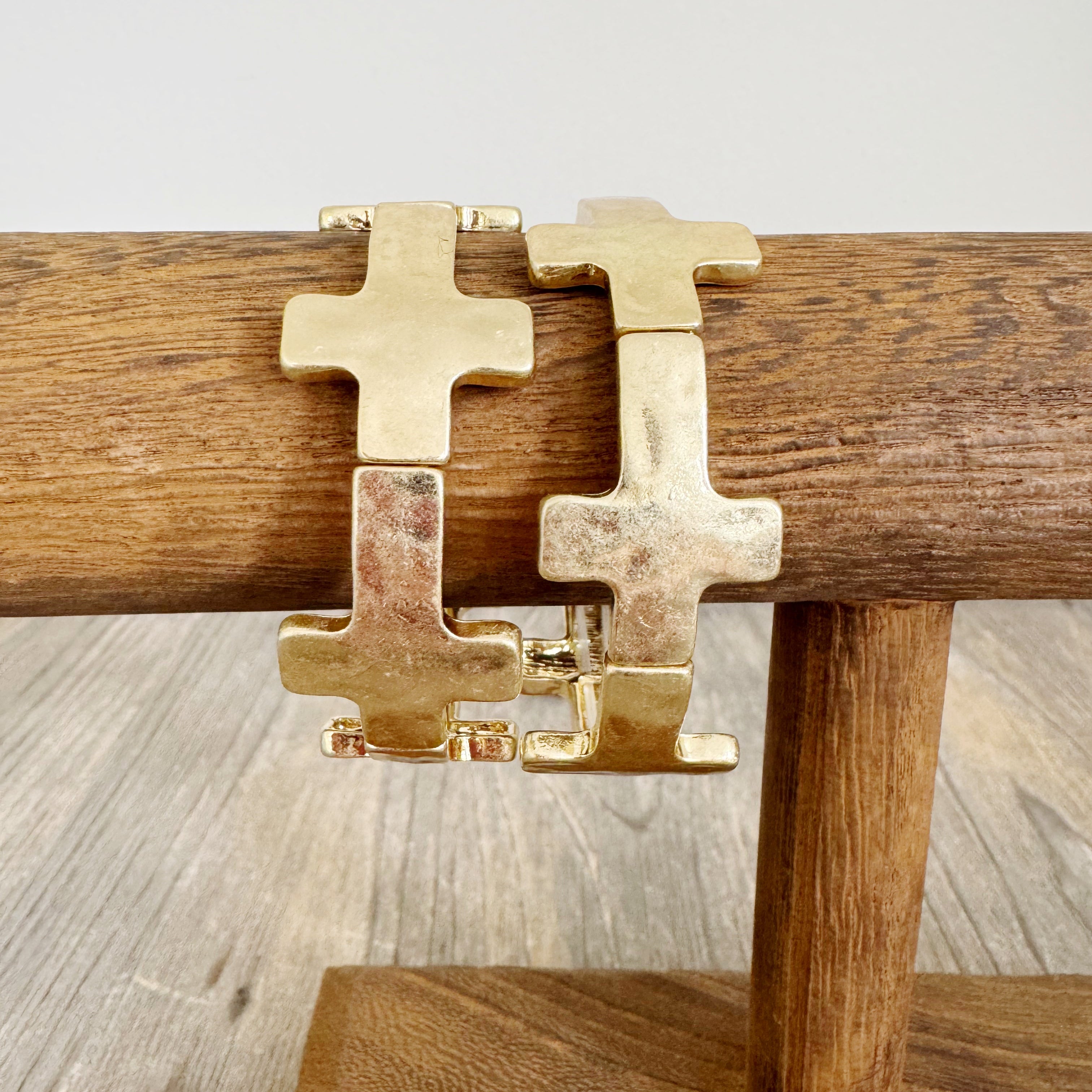 Sideways Cross Worn Gold Bracelet