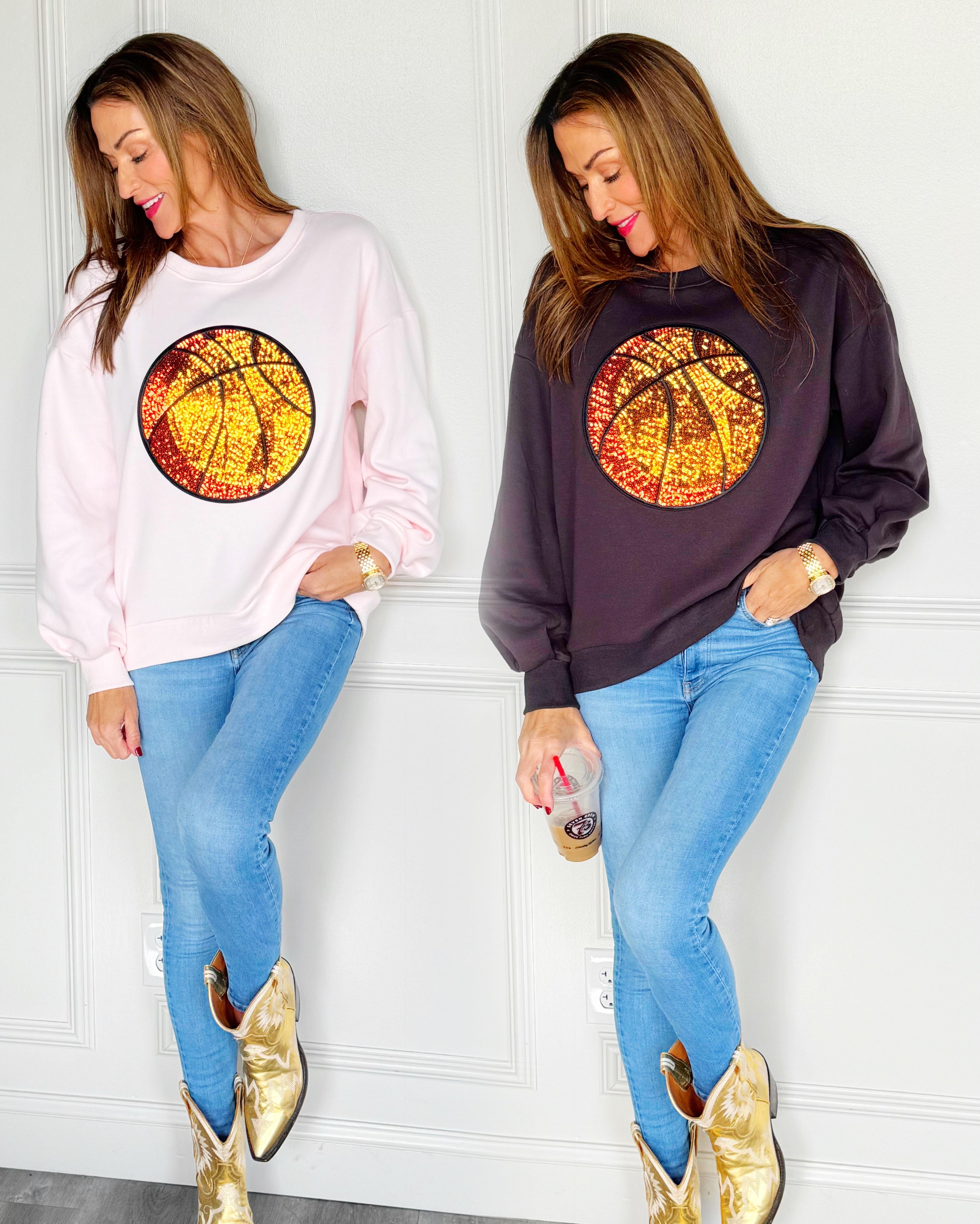 Basketball Sequin Poppy & Pine Sweatshirt