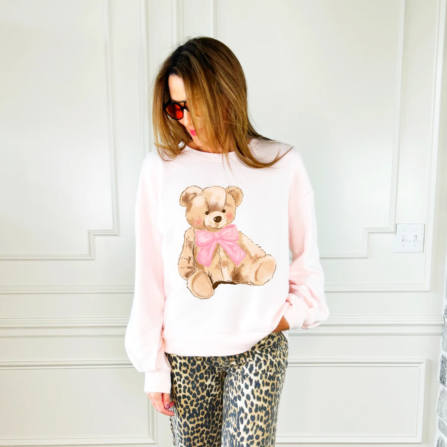 Cozy Bear Pink Bow Sweatshirt