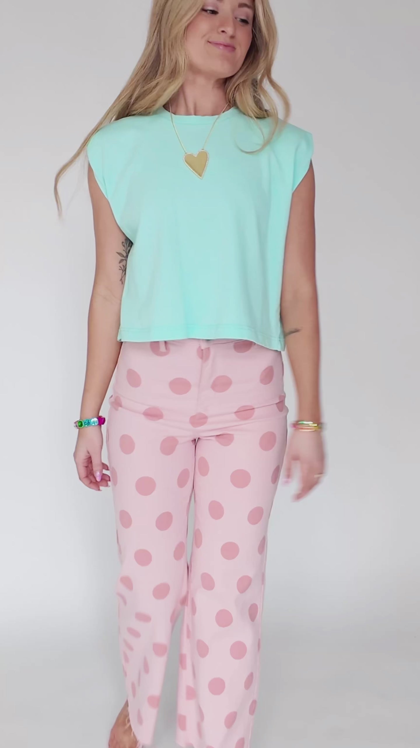 Big Polka Dot Stretchy Blush Denim Pants - Poppy & Pine