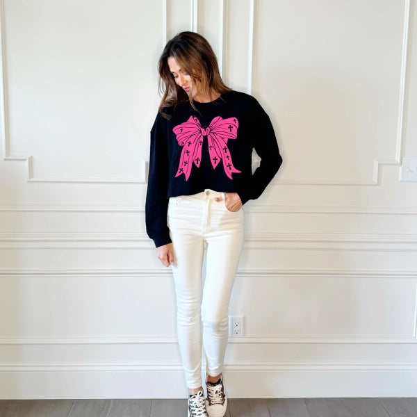 Faith Pink Bow Cropped Sweatshirt