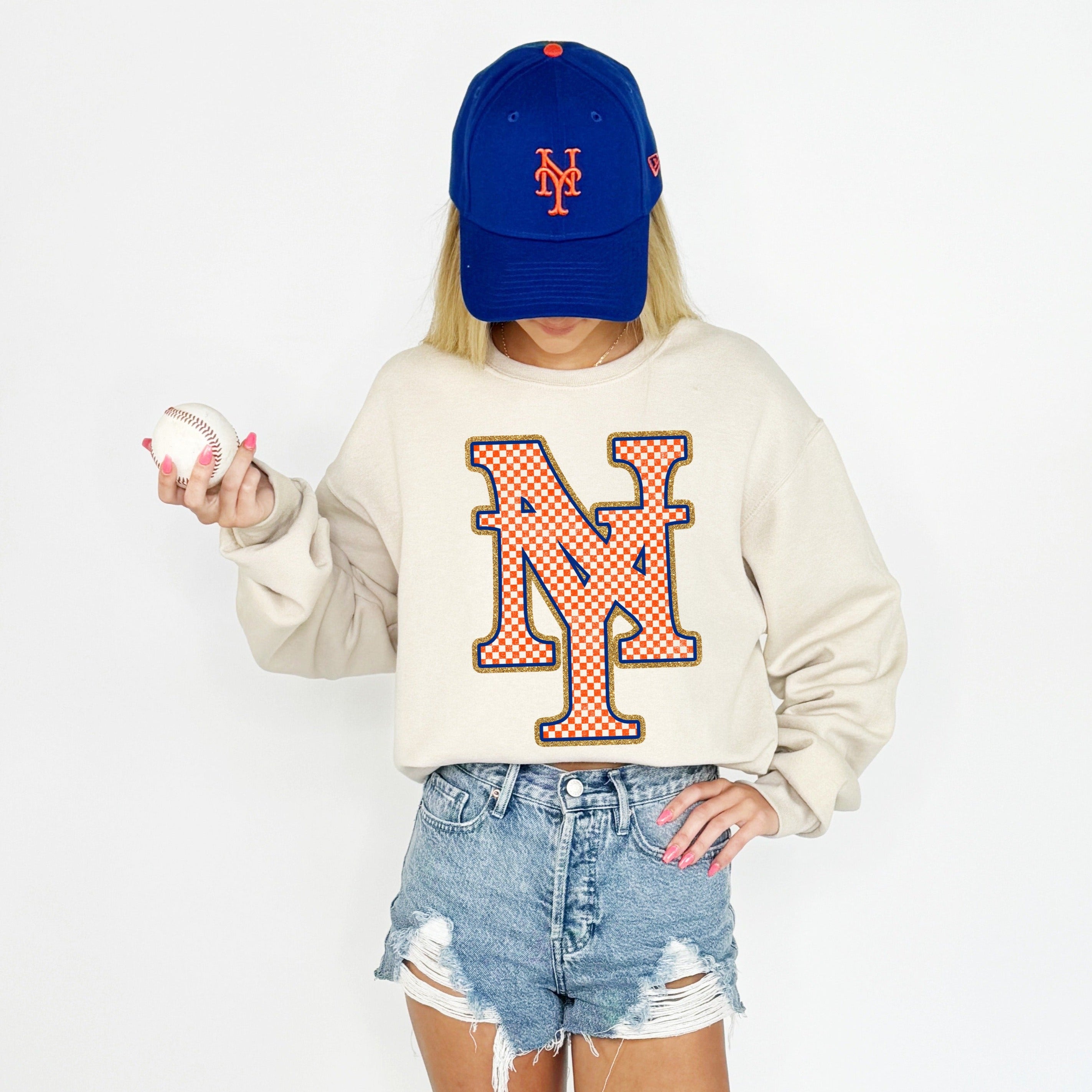 New York Mets Inspired Checkered Sweatshirt