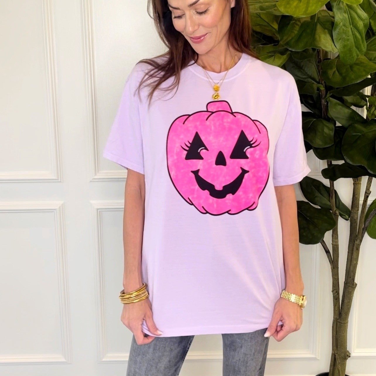 Vintage Pink Jack-O-Lantern Youth & Adult Tee