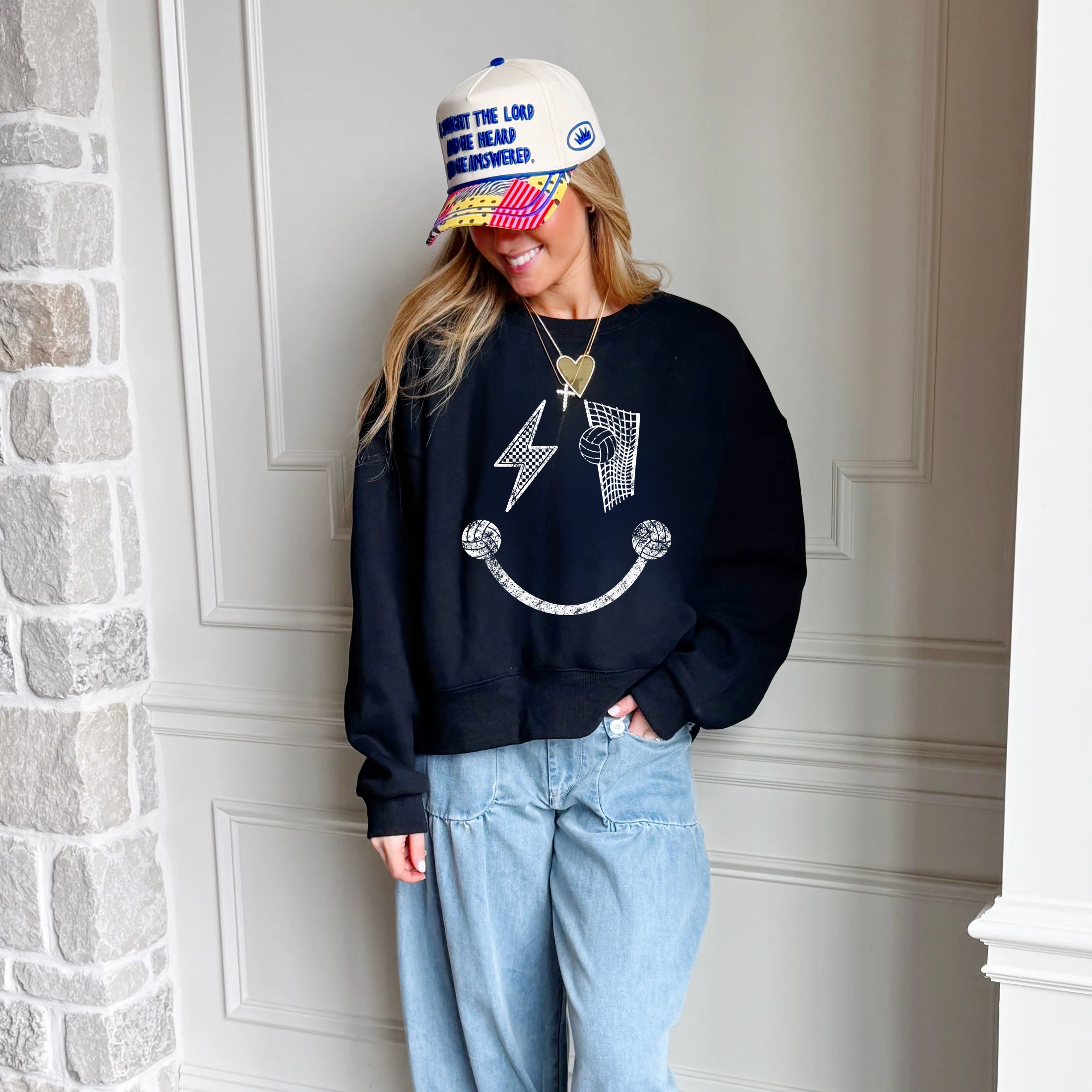 Volleyball Smiley Crop Sweatshirt